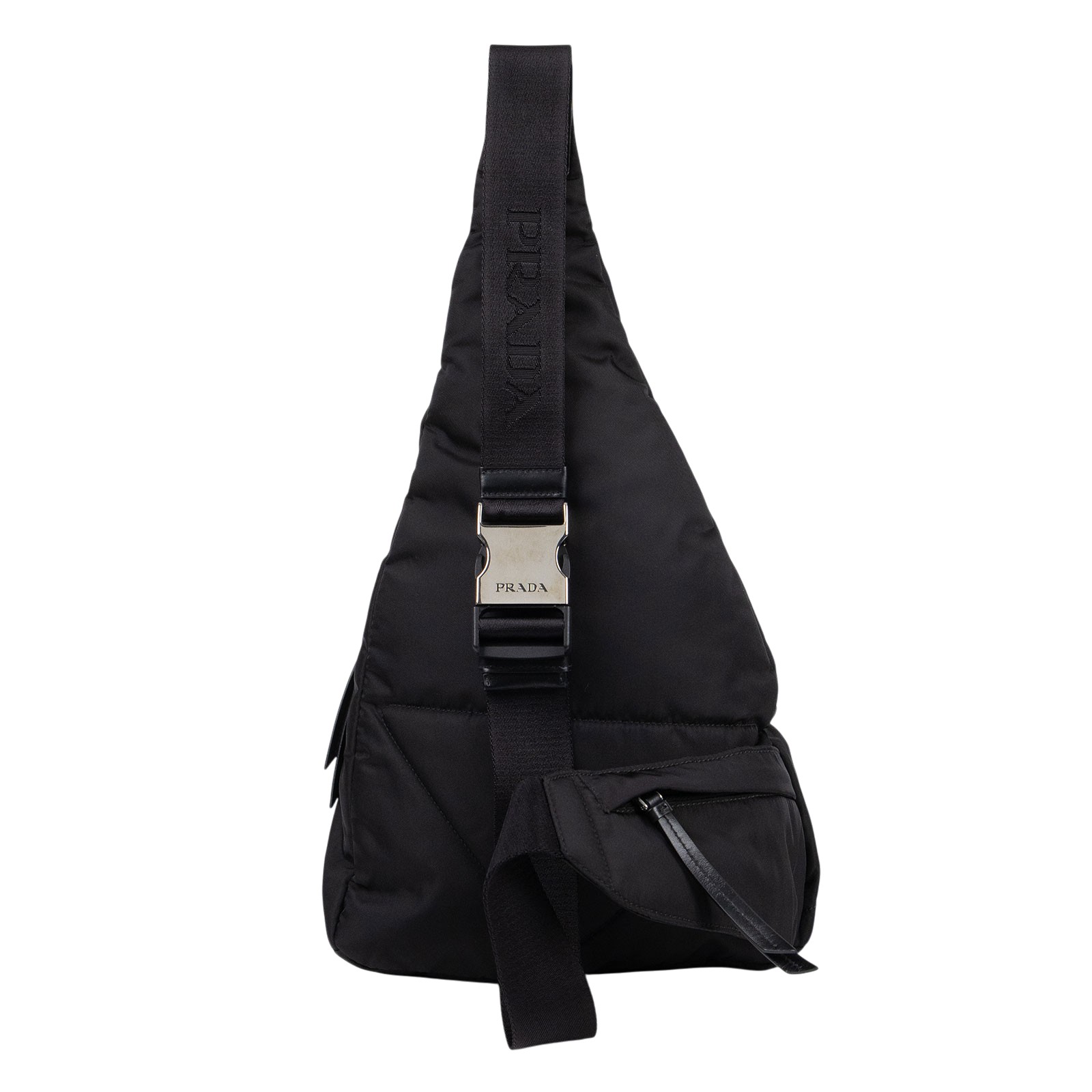 普拉達 PRADA Re-Nylon 皮革背囊 2VZ092_2DW3 黑尼龍側背腰包 防塵袋/購買證明正本