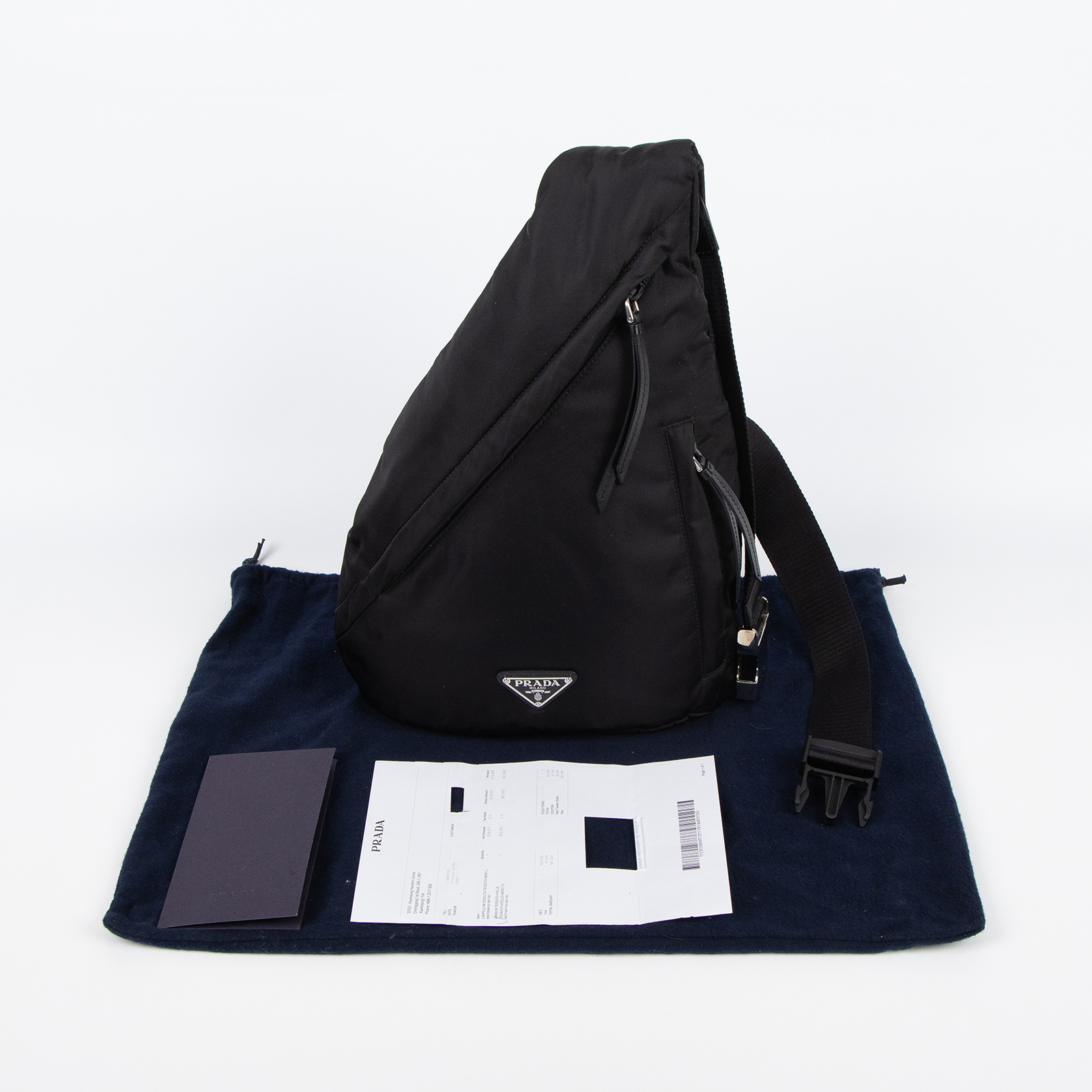 普拉達 PRADA Re-Nylon 皮革背囊 2VZ092_2DW3 黑尼龍側背腰包 防塵袋/購買證明正本