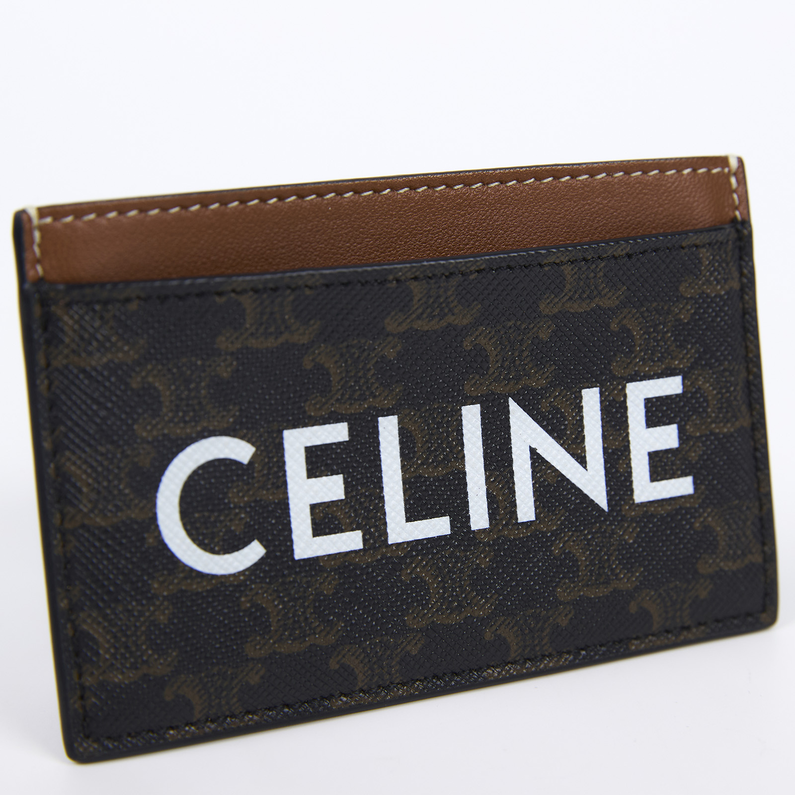 思琳 CELINE 印花卡片套 10B702CLY 黃褐色白LOGO凱旋門卡夾 原廠盒子