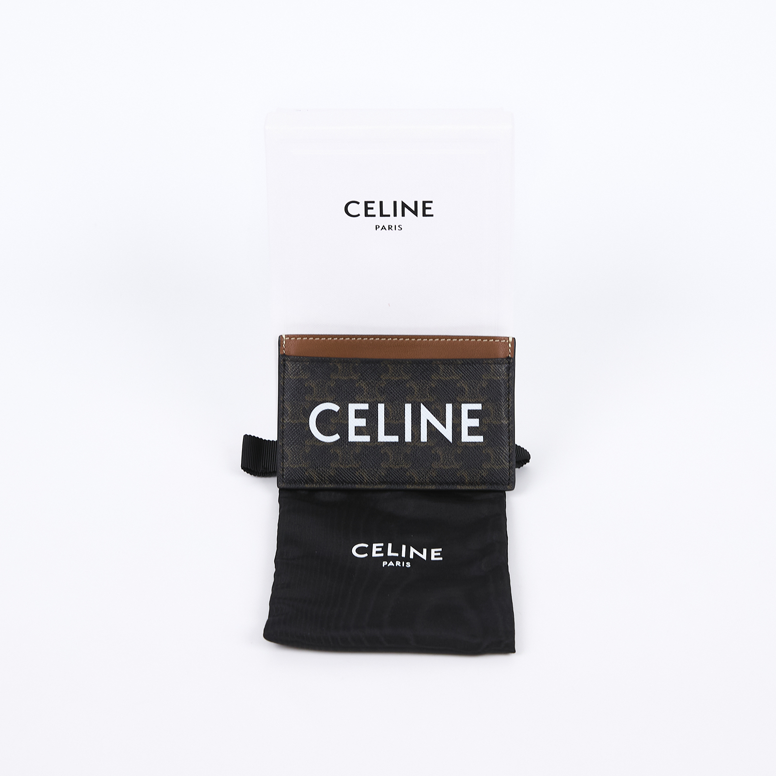 思琳 CELINE 印花卡片套 10B702CLY 黃褐色白LOGO凱旋門卡夾 原廠盒子