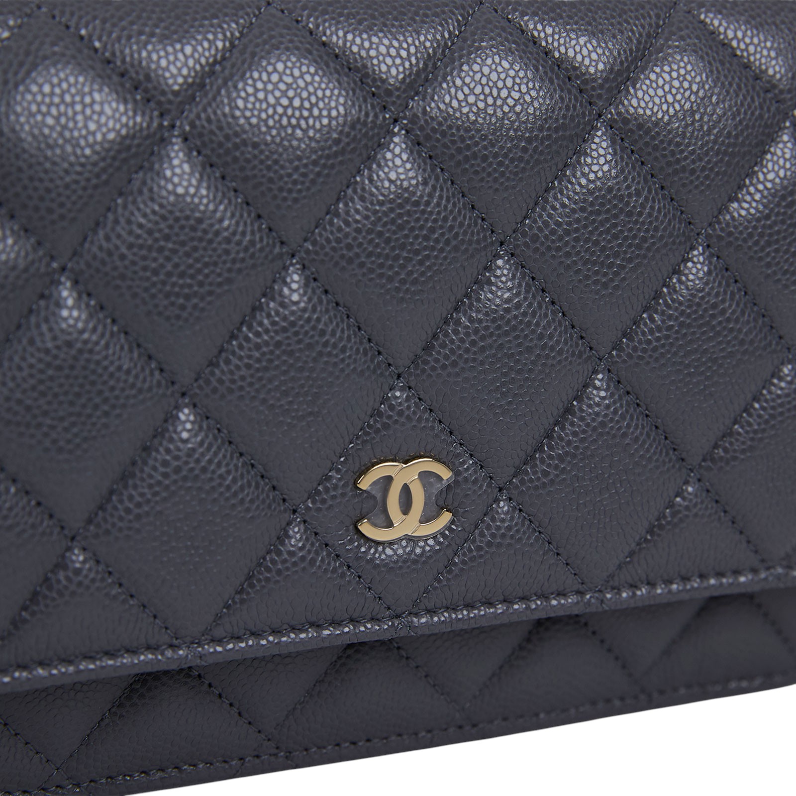 香奈兒 CHANEL 經典鏈子皮夾 菱格紋 CC LOGO AP0250 晶片款 灰淡金荔枝WOC 原廠盒子/防塵袋