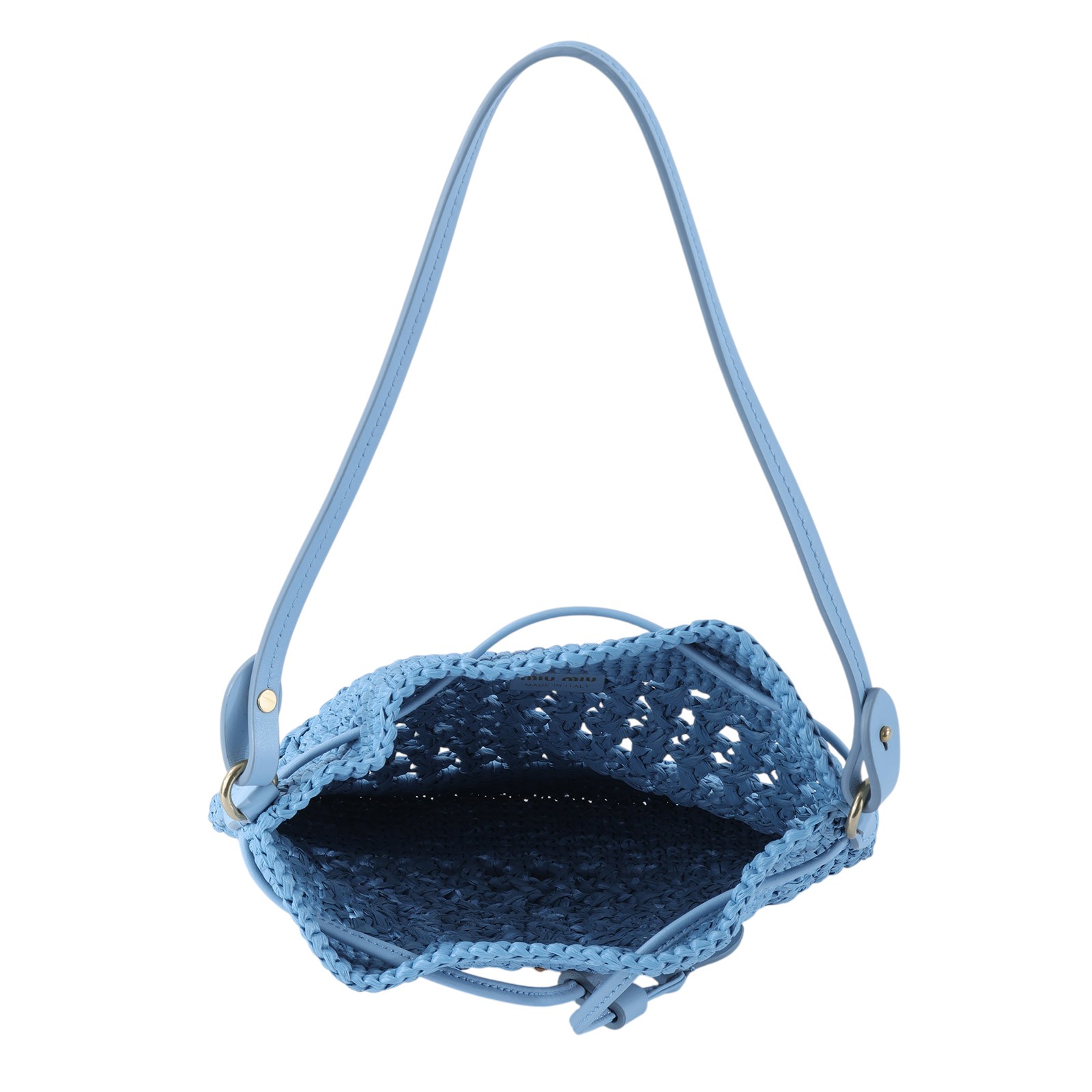 繆繆 MIU MIU 編織迷你包 5ND016_2DO1 藍底咖LOGO編織手提包 防塵袋