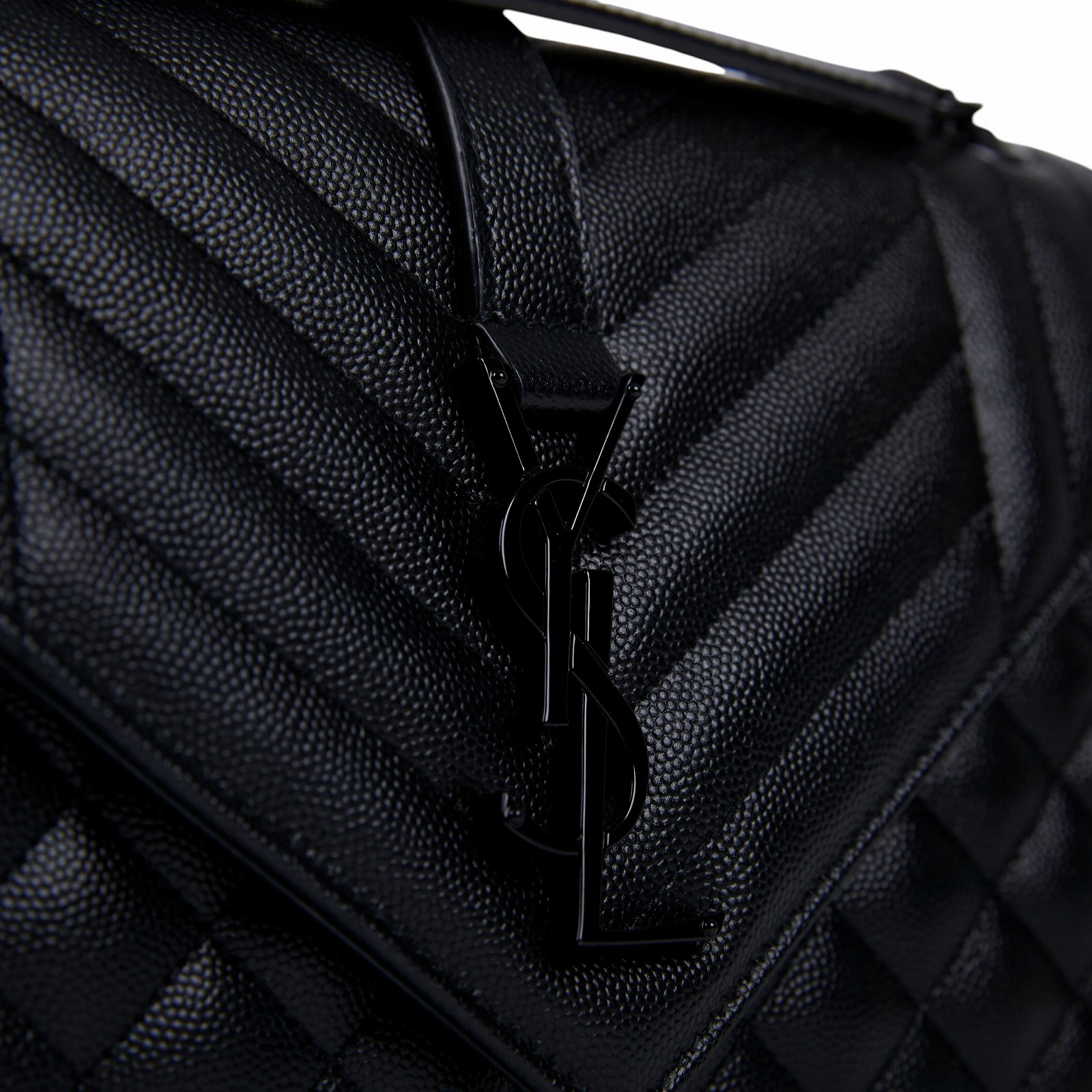 聖羅蘭 YSL SAINT LAURENT Envelope 粒面絎縫皮革 中型 信封袋 黑色五金 600185BOW98 全黑學院包 原廠盒子/防塵袋