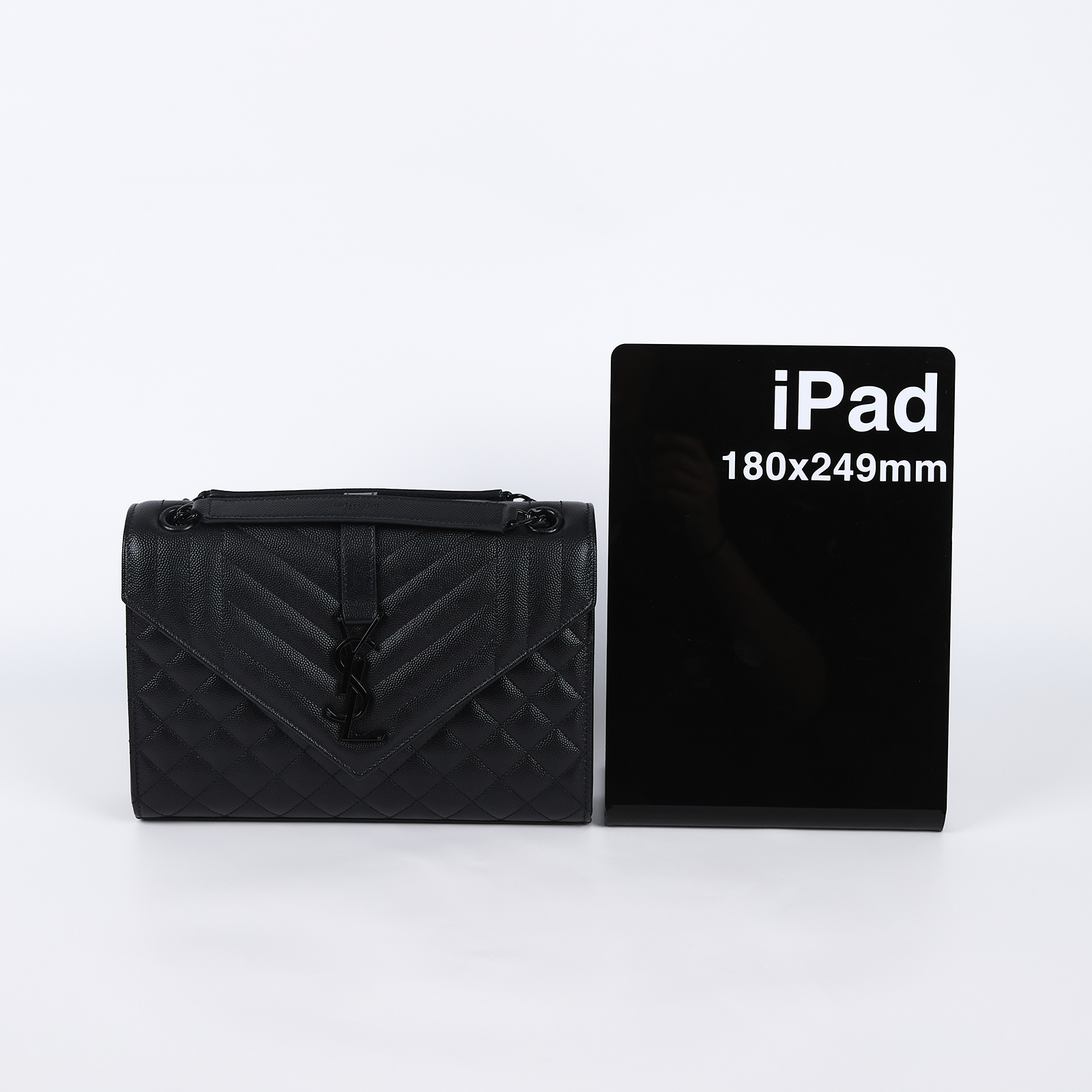 聖羅蘭 YSL SAINT LAURENT Envelope 粒面絎縫皮革 中型 信封袋 黑色五金 600185BOW98 全黑學院包 原廠盒子/防塵袋