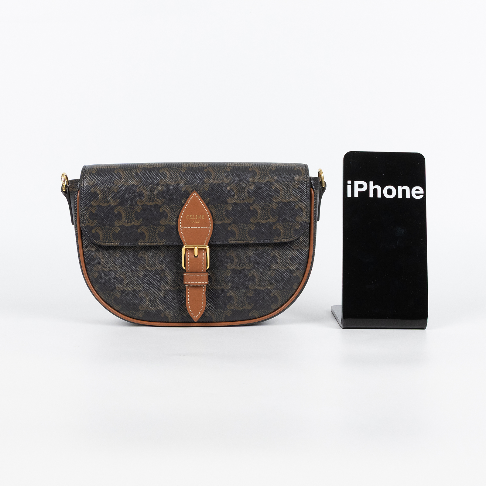 思琳 CELINE Folco 標誌印花 牛皮革 肩揹袋 122652GTL 棕凱旋門FOLCO SHOULDER 防塵袋/購買證明正本/保證卡/背帶2