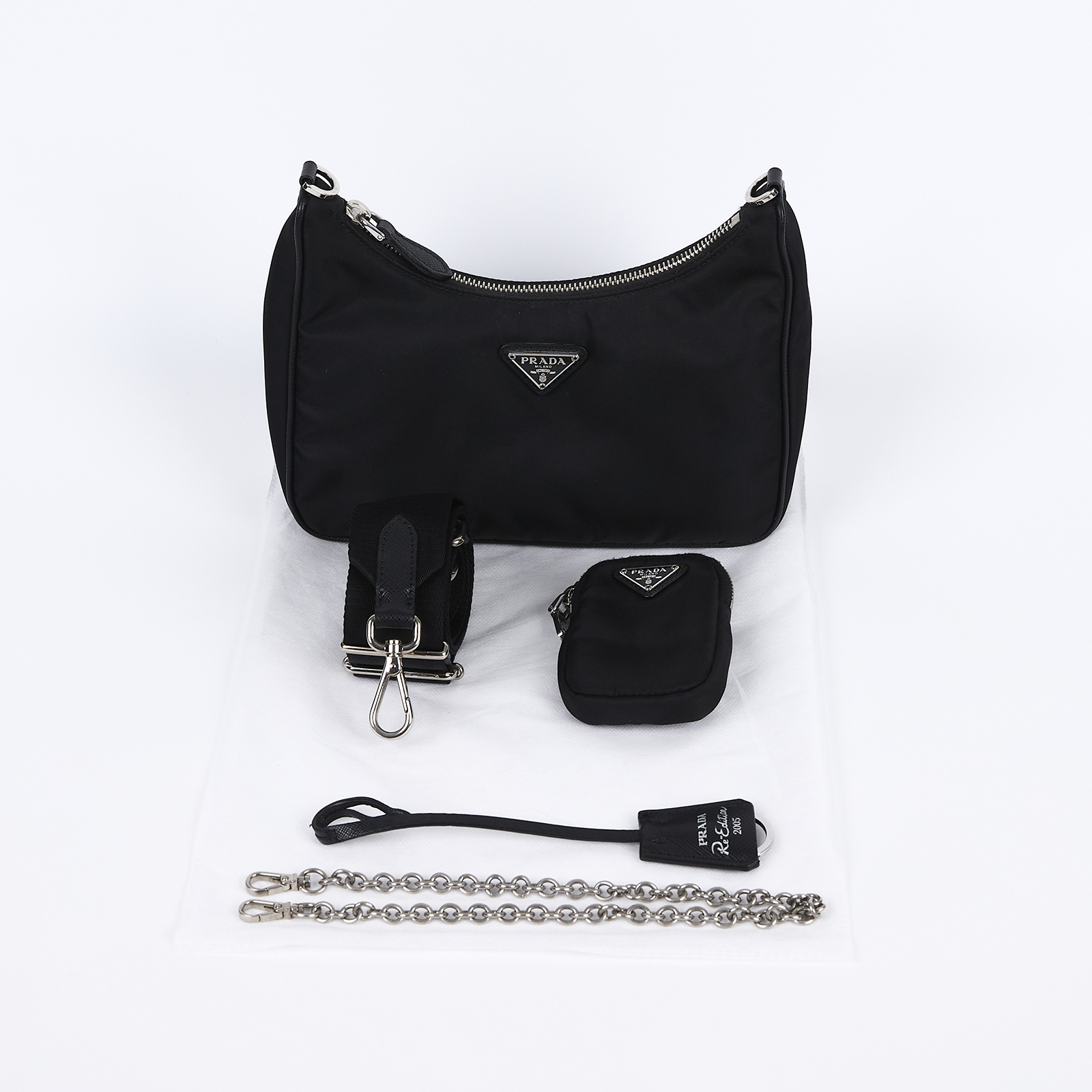 普拉達 PRADA Re-Edition 2005 Re-Nylon 手袋 1BH204_R064 黑銀三合一尼龍肩背包 無附屬品