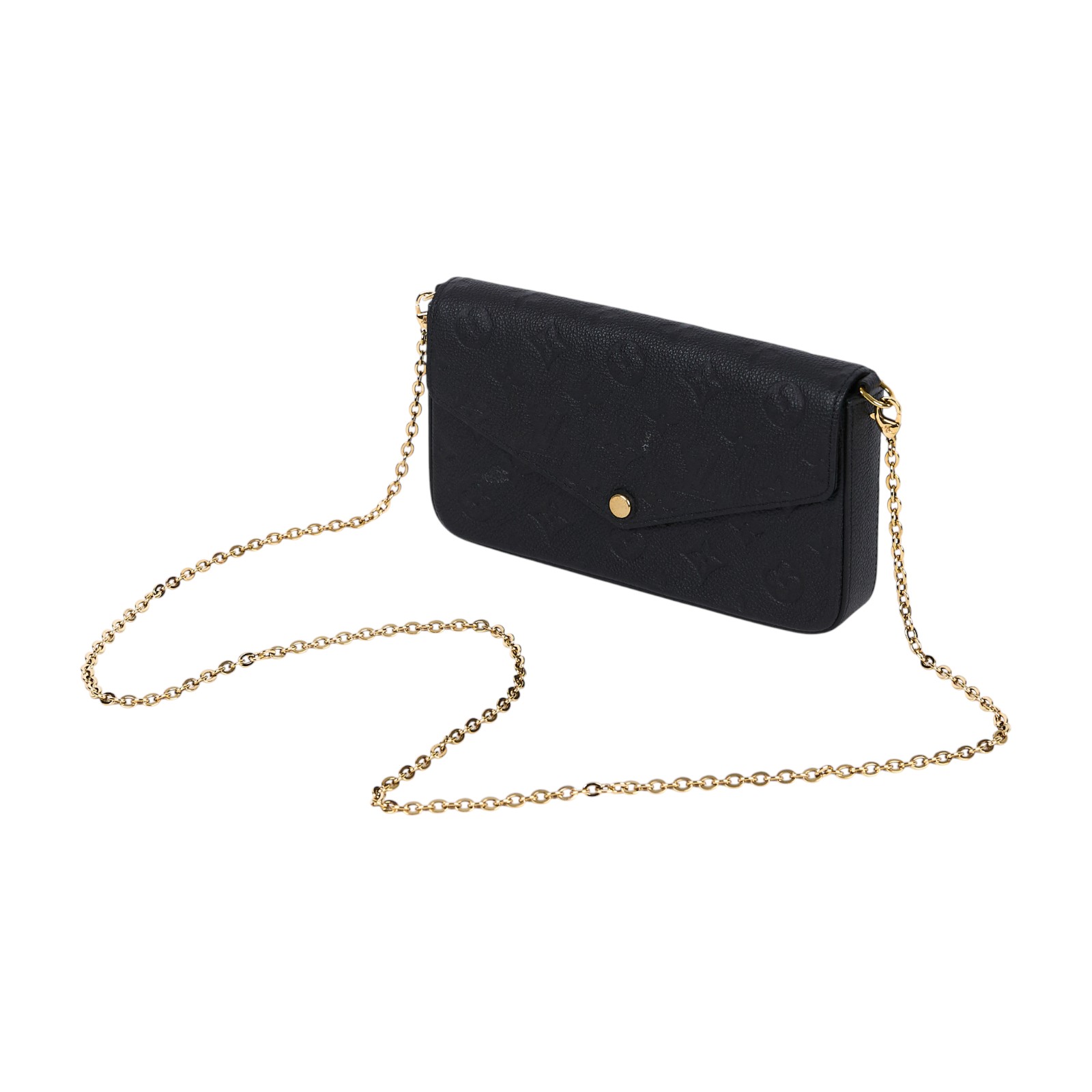 路易威登 LOUIS VUITTON Félicie Pochette 經典壓花皮格 WOC 翻蓋 斜背 鍊帶 肩背包 黑色 M64064 晶片款  原廠盒子/購買證明正本