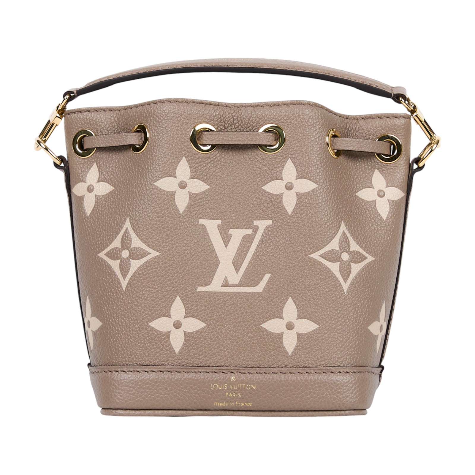 路易威登 LOUIS VUITTON Nano Noé 束口水桶包 Tourterelle 灰色 Cream色 M46291 晶片款  背帶