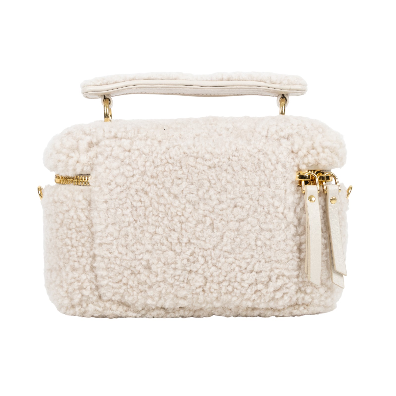 繆繆 MIU MIU 皮革細節綴飾 羊毛 肩背袋 5BH226_2F7T 白羊毛MONTONE 2WAY化妝盒 原廠盒子/防塵袋2/背帶/購買證明正本