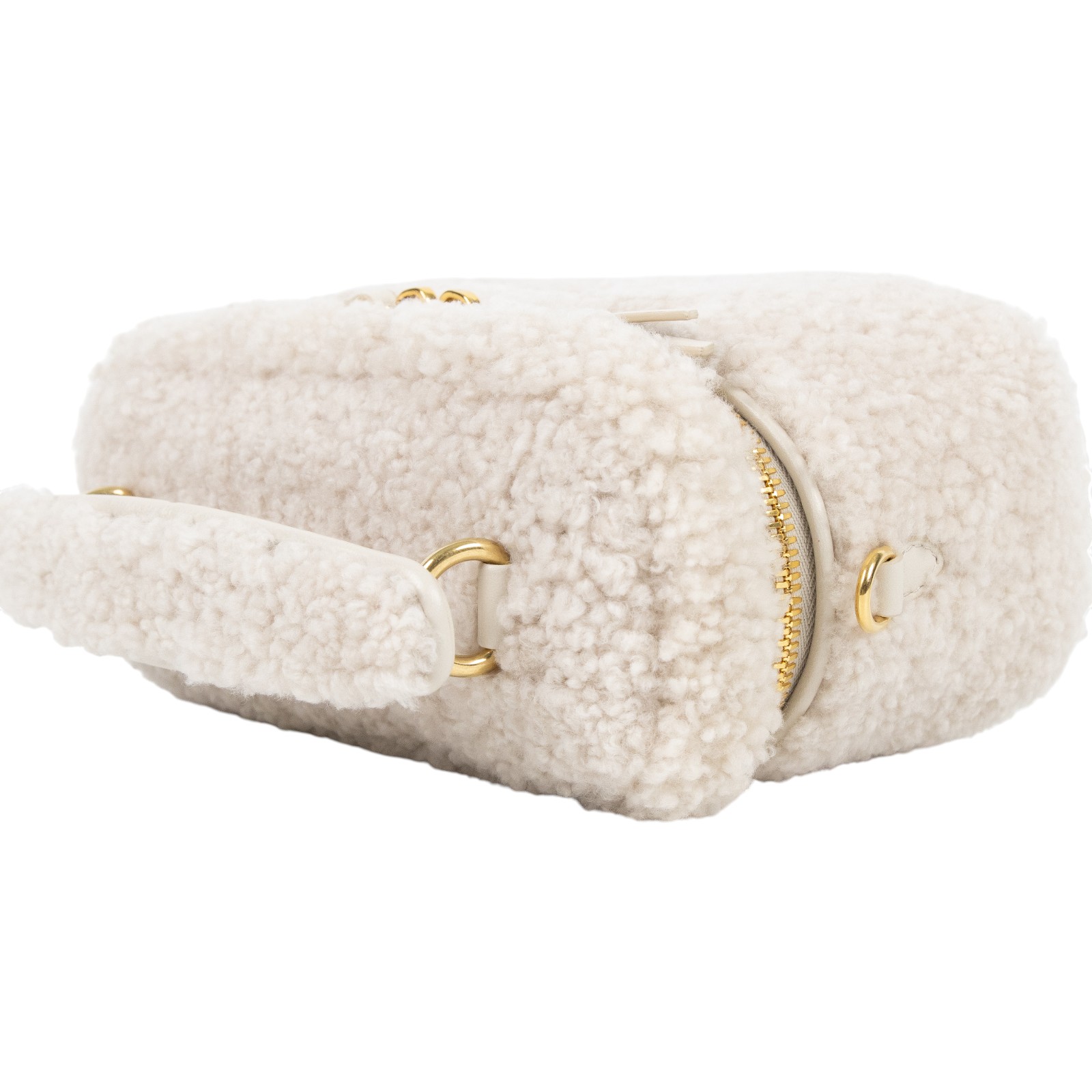 繆繆 MIU MIU 皮革細節綴飾 羊毛 肩背袋 5BH226_2F7T 白羊毛MONTONE 2WAY化妝盒 原廠盒子/防塵袋2/背帶/購買證明正本