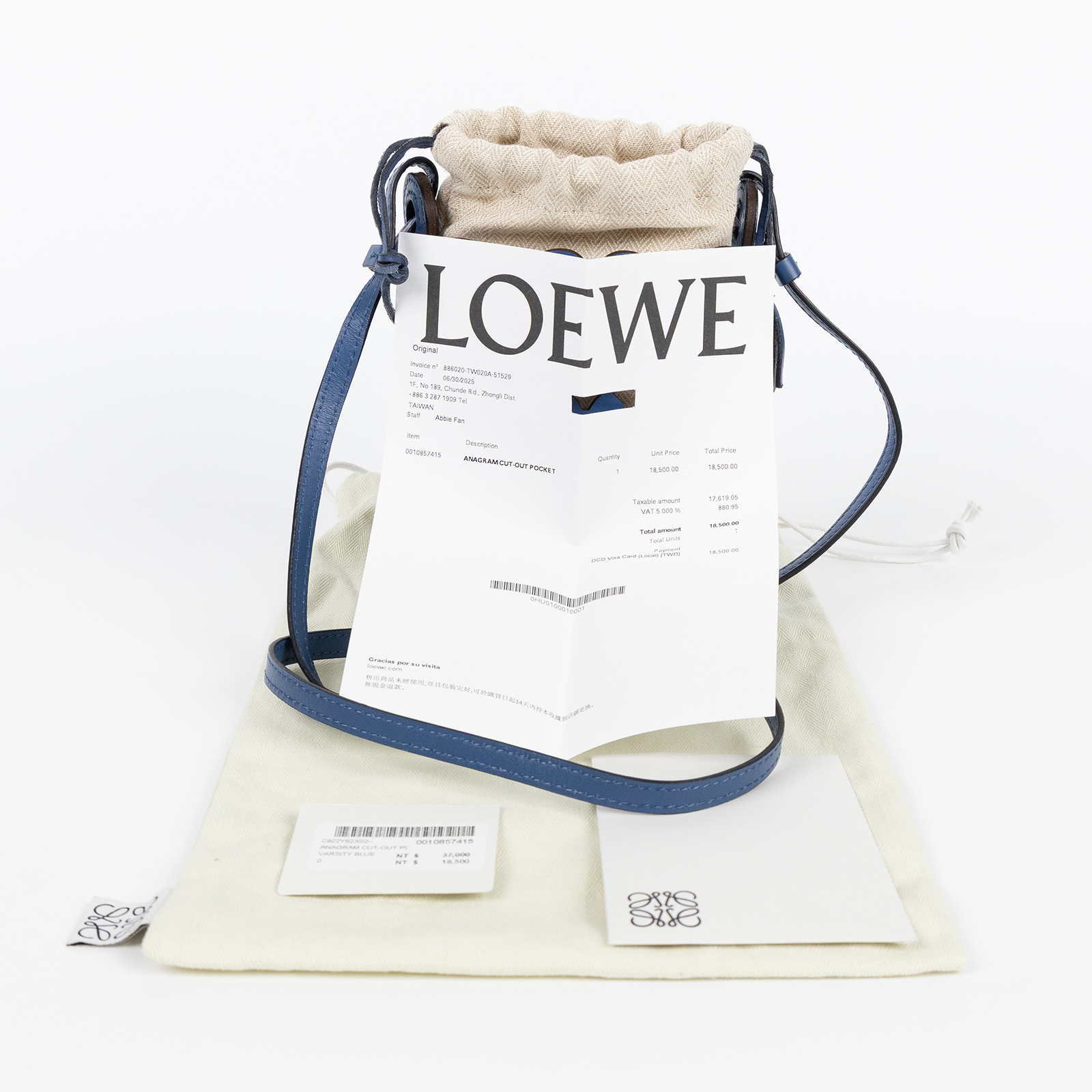 羅意威 LOEWE Anagram Cutout Pocket 水桶包 C922Y62X02 藍ANAGRAM CUT-OUT 小水桶 防塵袋/購買證明正本