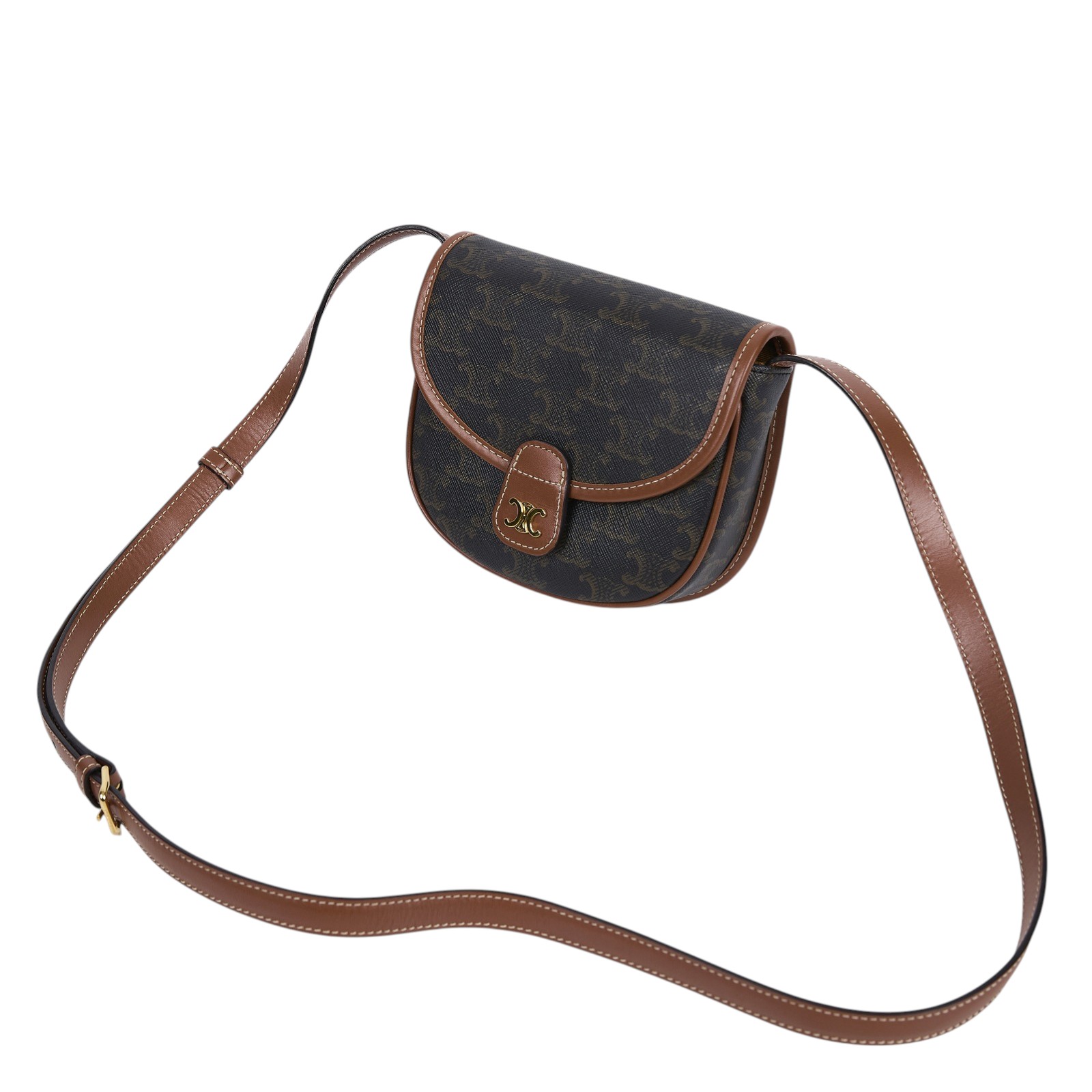 思琳 CELINE Triomphe帆布 小牛皮 迷你 Besace 斜背 肩背 馬鞍包 196702BZJ 黃褐色BESACE CLEA MINI 防塵袋