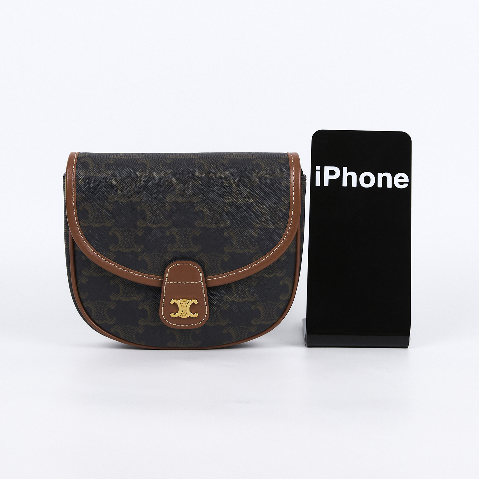 思琳 CELINE Triomphe帆布 小牛皮 迷你 Besace 斜背 肩背 馬鞍包 196702BZJ 黃褐色BESACE CLEA MINI 防塵袋