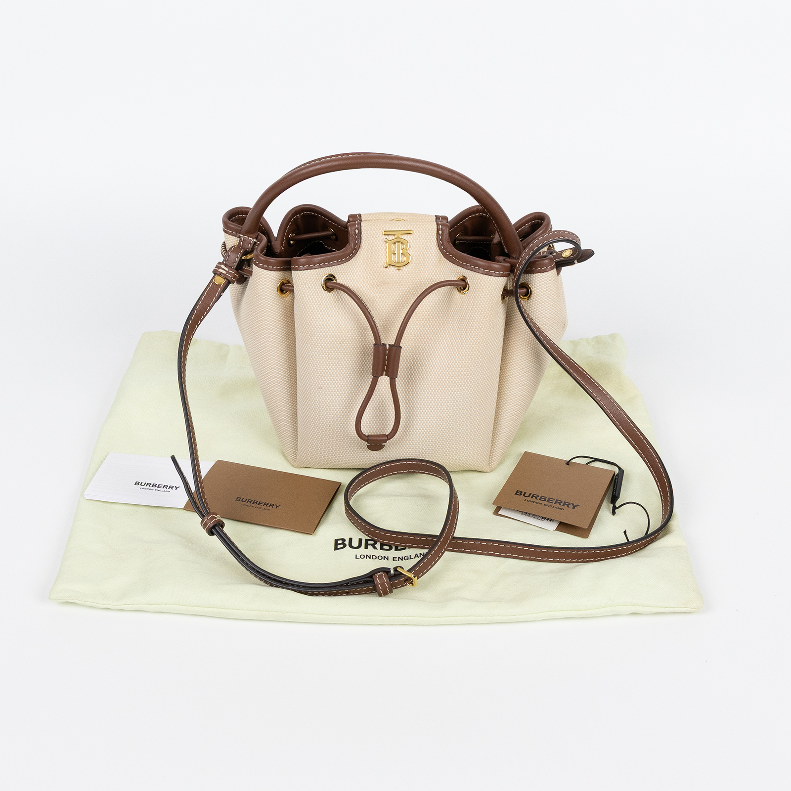 博柏利 BURBERRY TB Bag 水桶包 手提包 斜背包 8052459 米帆布水桶包MINI 防塵袋