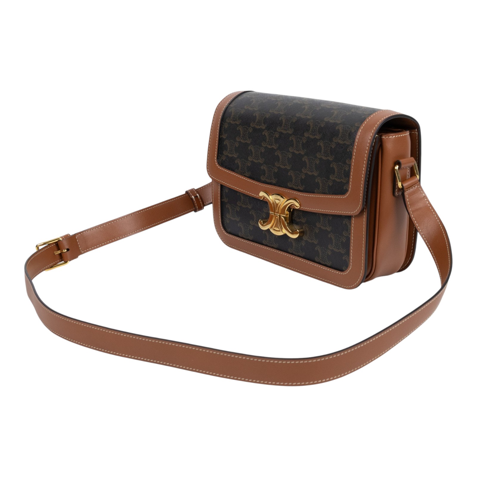 思琳 CELINE CLassoque Triomphe 凱旋門 肩背包 191242BZ4 棕拚凱旋門CLASSIQUE TRIOMPHE 防塵袋