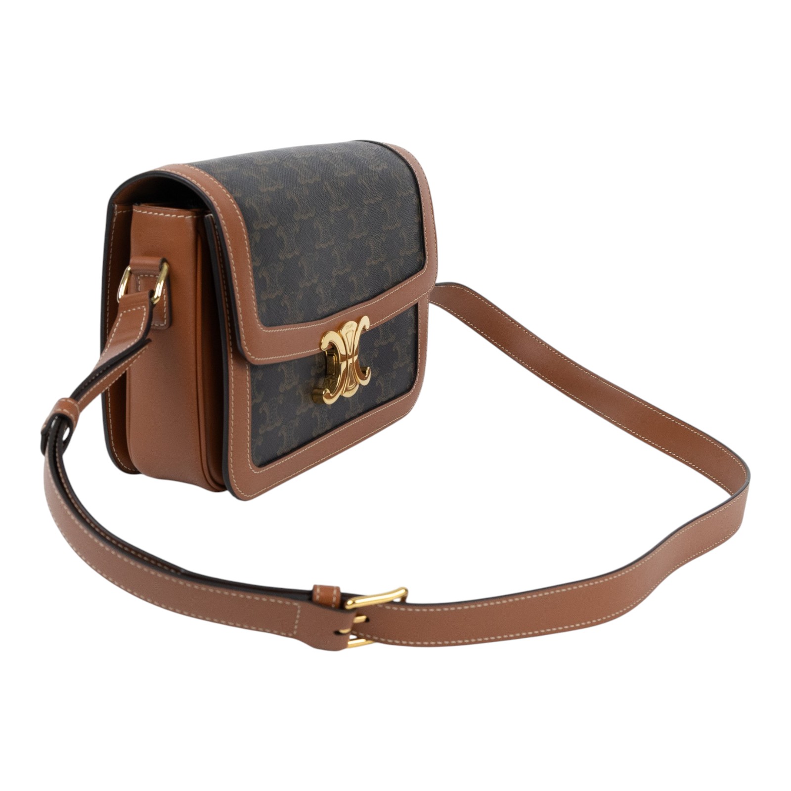 思琳 CELINE CLassoque Triomphe 凱旋門 肩背包 191242BZ4 棕拚凱旋門CLASSIQUE TRIOMPHE 防塵袋