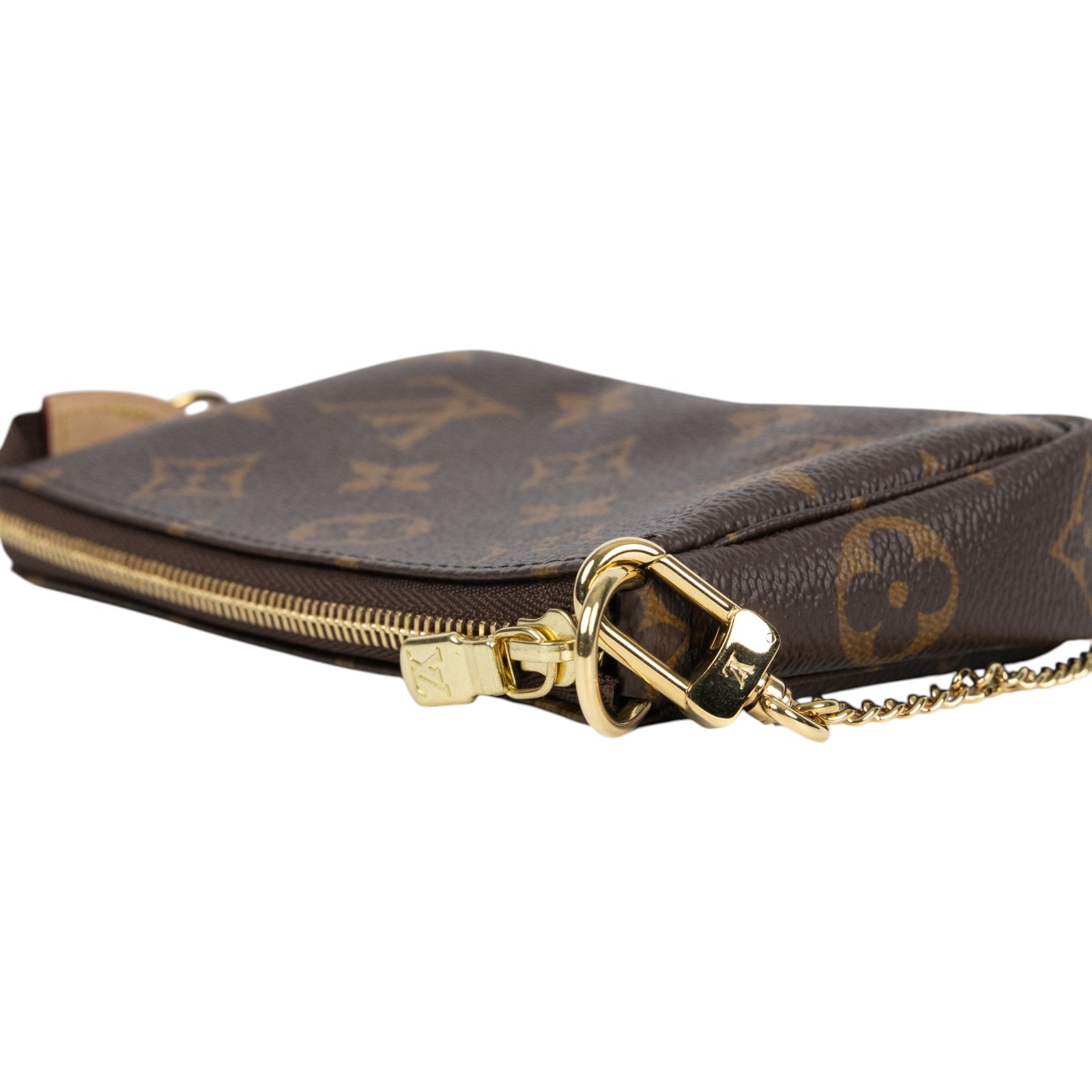 路易威登 LOUIS VUITTON Monogram塗層帆布 鏈帶 迷你小皮包 M58009 原花金鍊小POUCH 原廠盒子/防塵袋