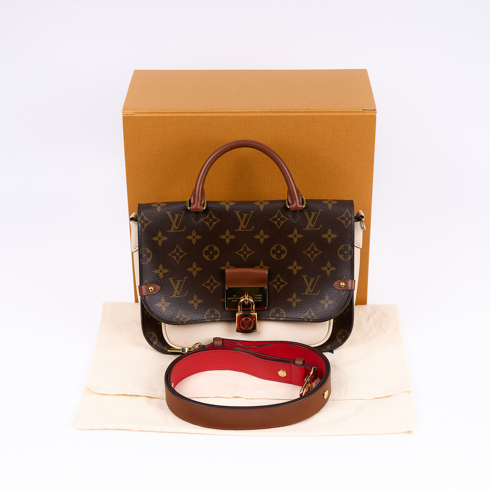 路易威登 LOUIS VUITTON Vaugirard 手提包 肩背包 斜背包 M44353 晶片款 原花拼色VAUGIRARD鎖頭包 原廠盒子/防塵袋/背帶