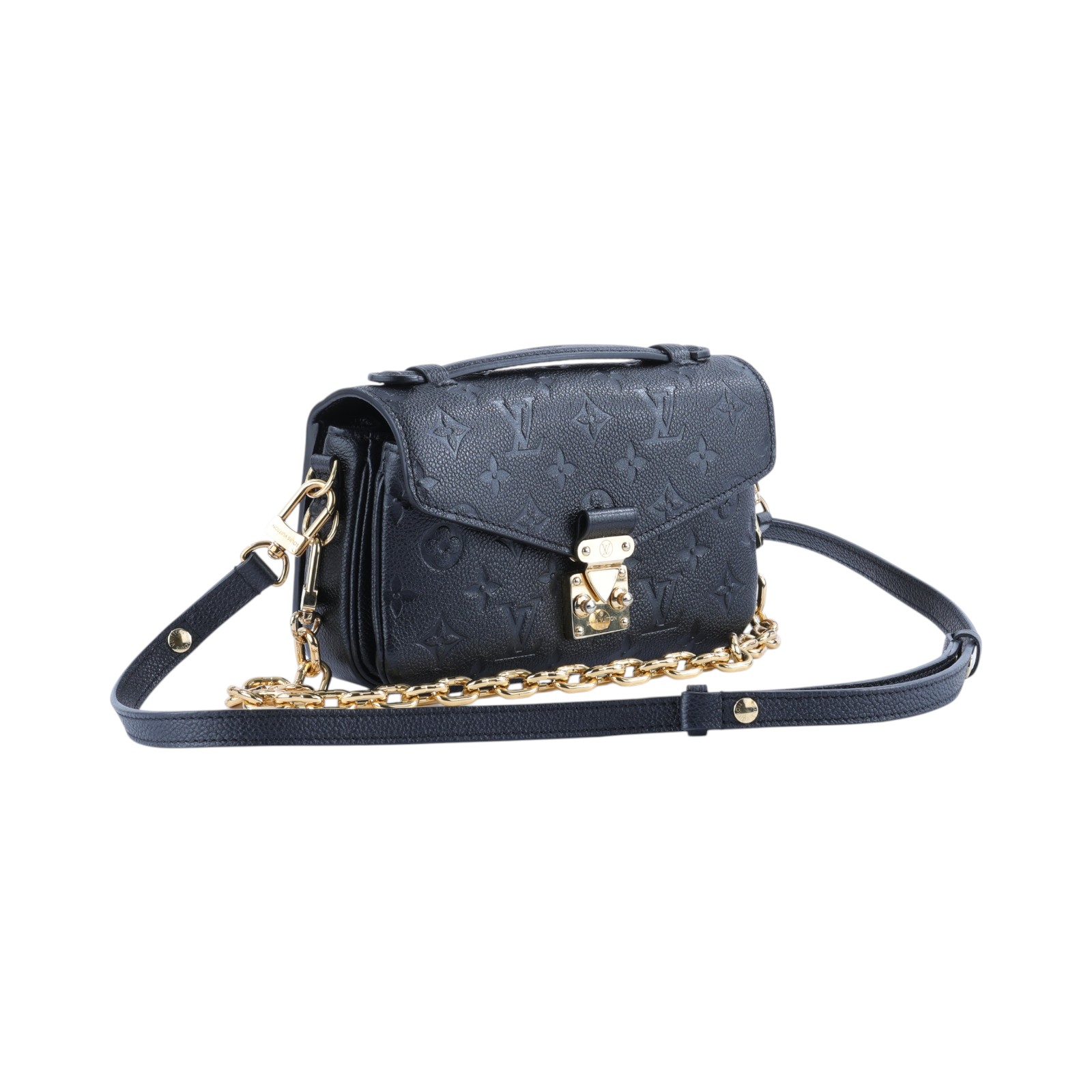 路易威登 LOUIS VUITTON Pochette Métis East West 鏈條 郵差包 腋下單肩包 黑色 M46595 晶片款  背帶x2