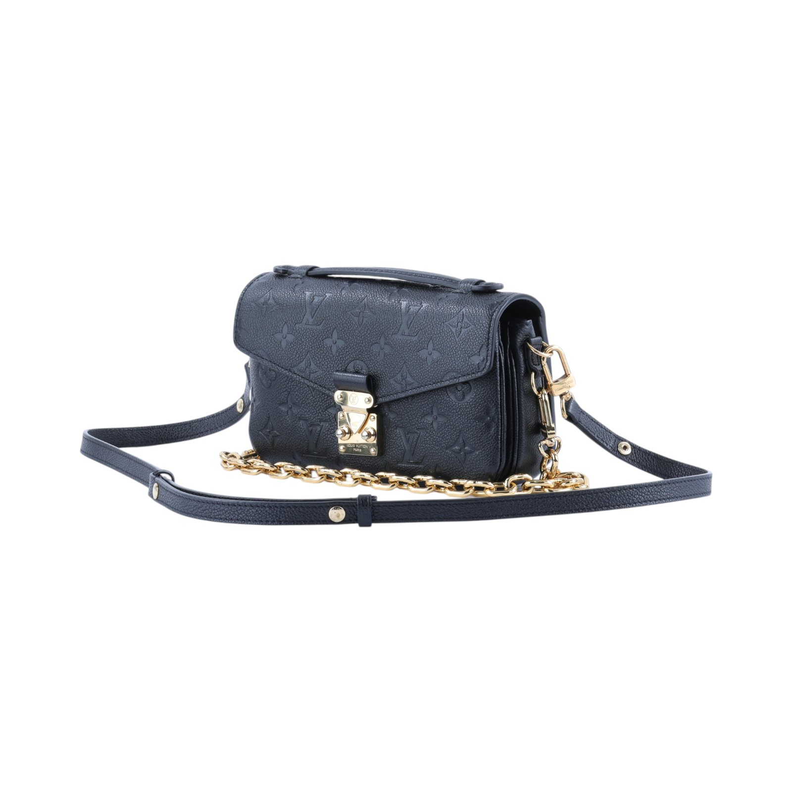 路易威登 LOUIS VUITTON Pochette Métis East West 鏈條 郵差包 腋下單肩包 黑色 M46595 晶片款  背帶x2