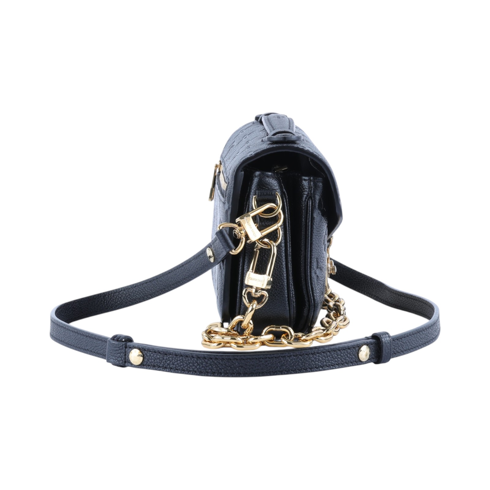 路易威登 LOUIS VUITTON Pochette Métis East West 鏈條 郵差包 腋下單肩包 黑色 M46595 晶片款  背帶x2