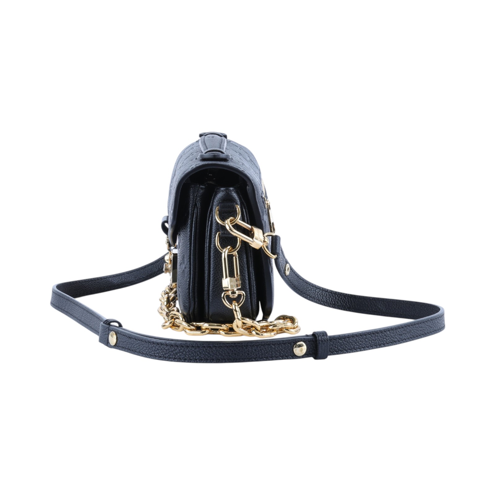 路易威登 LOUIS VUITTON Pochette Métis East West 鏈條 郵差包 腋下單肩包 黑色 M46595 晶片款  背帶x2