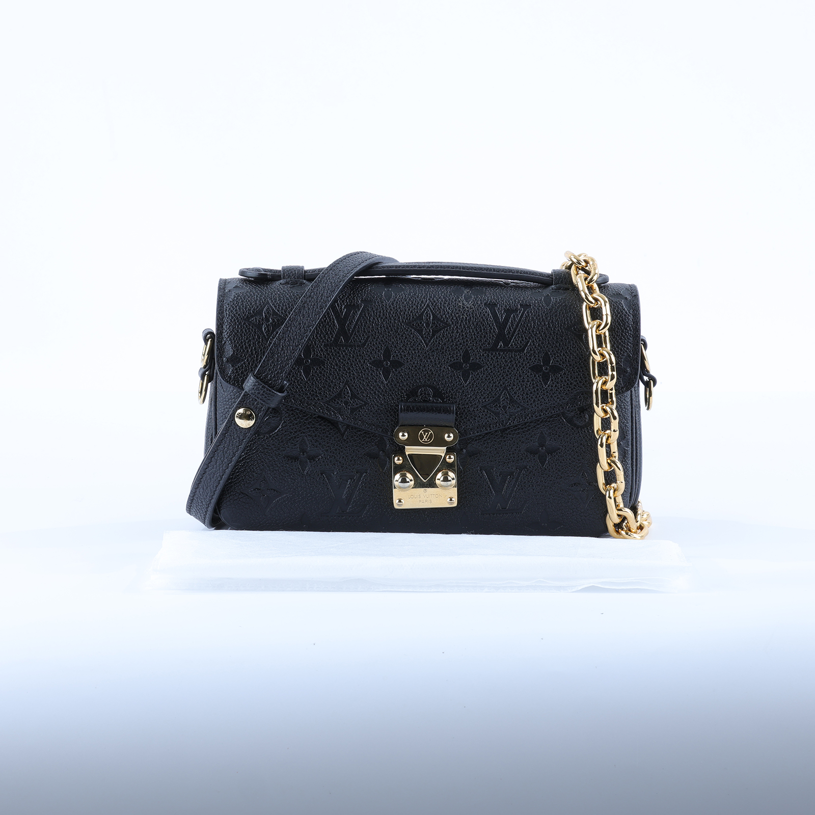 路易威登 LOUIS VUITTON Pochette Métis East West 鏈條 郵差包 腋下單肩包 黑色 M46595 晶片款  背帶x2