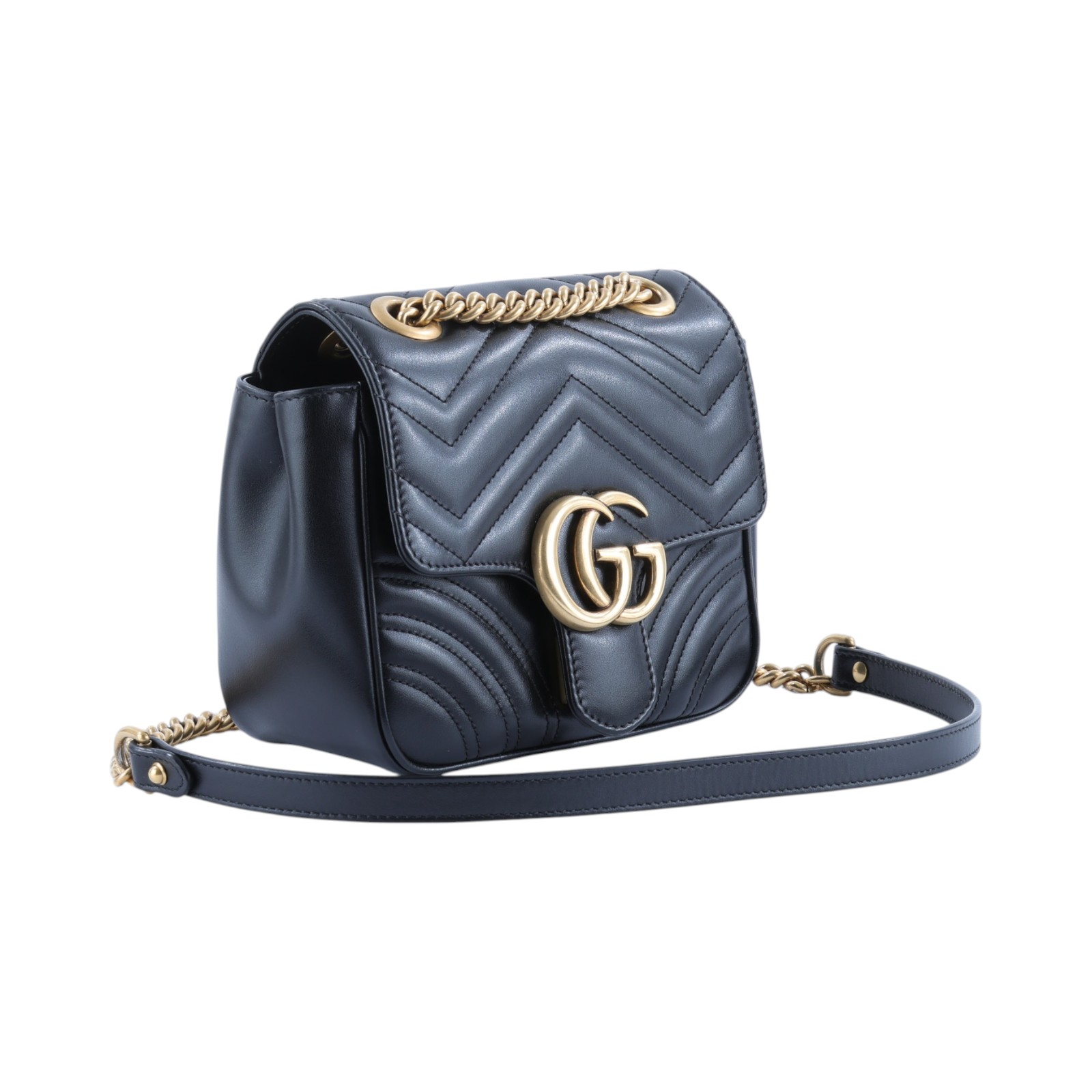 古馳 GUCCI Marmont 方胖子 肩背包 739682 AABZC 黑MARMONT山型紋側背包 防塵袋/原廠盒子