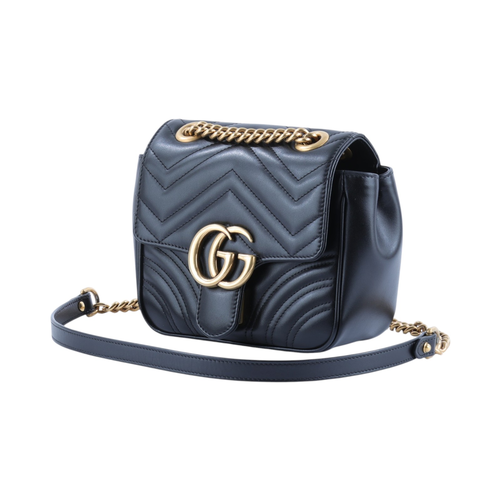 古馳 GUCCI Marmont 方胖子 肩背包 739682 AABZC 黑MARMONT山型紋側背包 防塵袋/原廠盒子