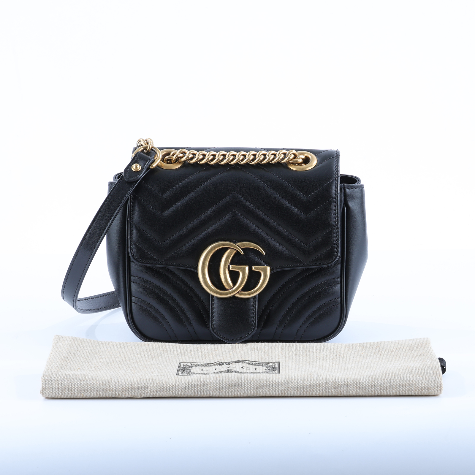 古馳 GUCCI Marmont 方胖子 肩背包 739682 AABZC 黑MARMONT山型紋側背包 防塵袋/原廠盒子
