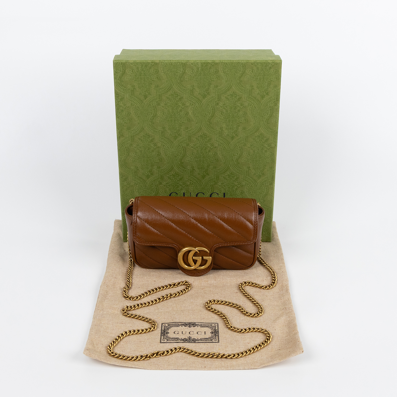 古馳 GUCCI GG Mormont 絎縫 超迷你袋 476433 DTDCT 焦糖MARMONT MINI 原廠盒子/防塵袋