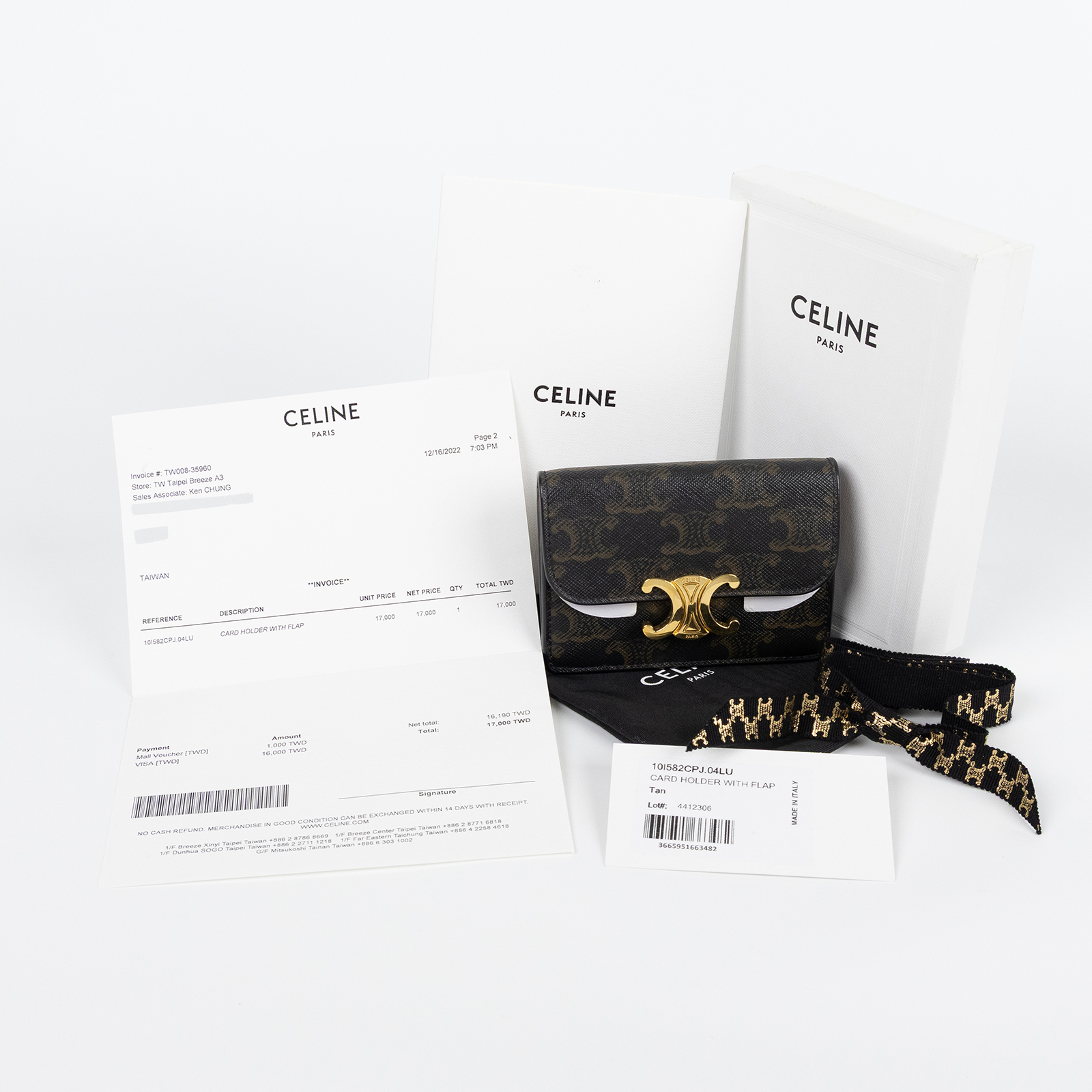 思琳 CELINE Triomphe帆布 標誌印花翻蓋卡片套 10I582CPJ TRIOMPHE翻蓋卡包 防塵袋/原廠盒子/購買證明正本