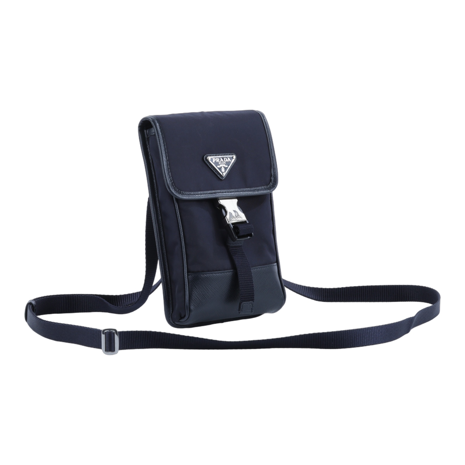 普拉達 PRADA Re-Nylon Saffiano 皮革 智慧型手機 保護套 2ZH109_2DMH 深藍尼龍手機包 背帶/防塵袋/原廠盒子/保證卡