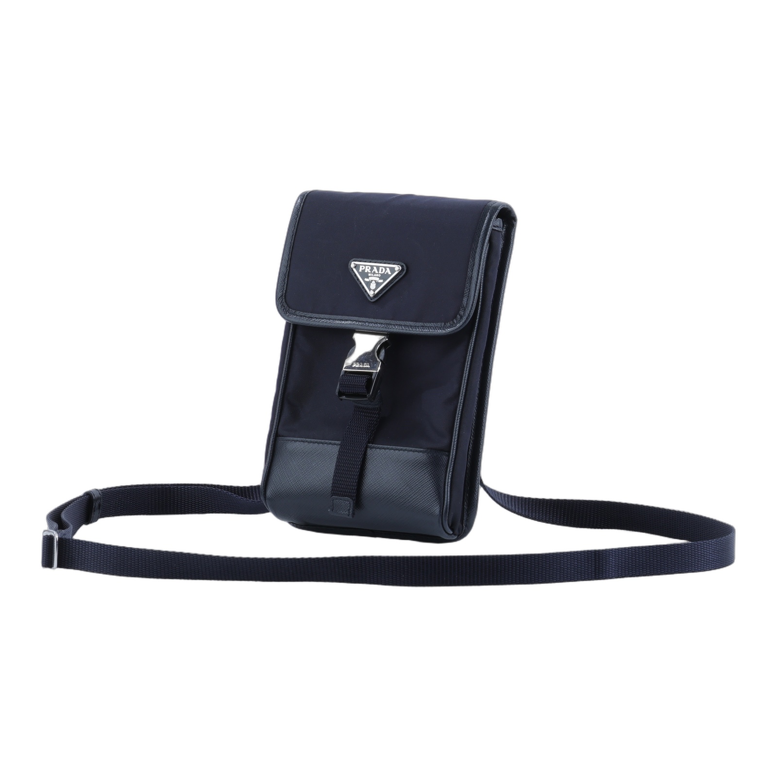 普拉達 PRADA Re-Nylon Saffiano 皮革 智慧型手機 保護套 2ZH109_2DMH 深藍尼龍手機包 背帶/防塵袋/原廠盒子/保證卡