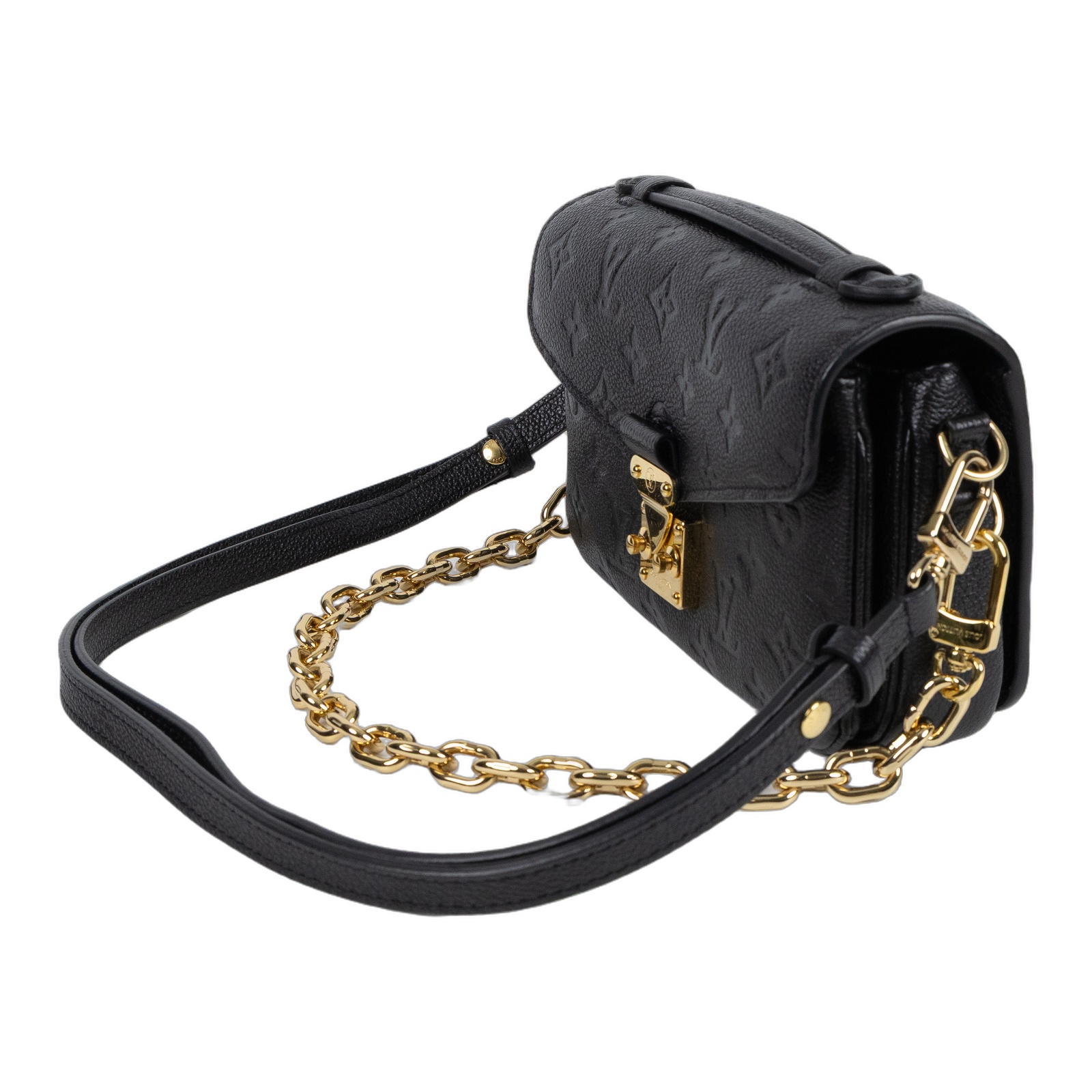 路易威登 LOUIS VUITTON Pochette Métis East West 鏈條 郵差包 腋下單肩包 黑色 M46595 晶片款  背帶2/原廠盒子