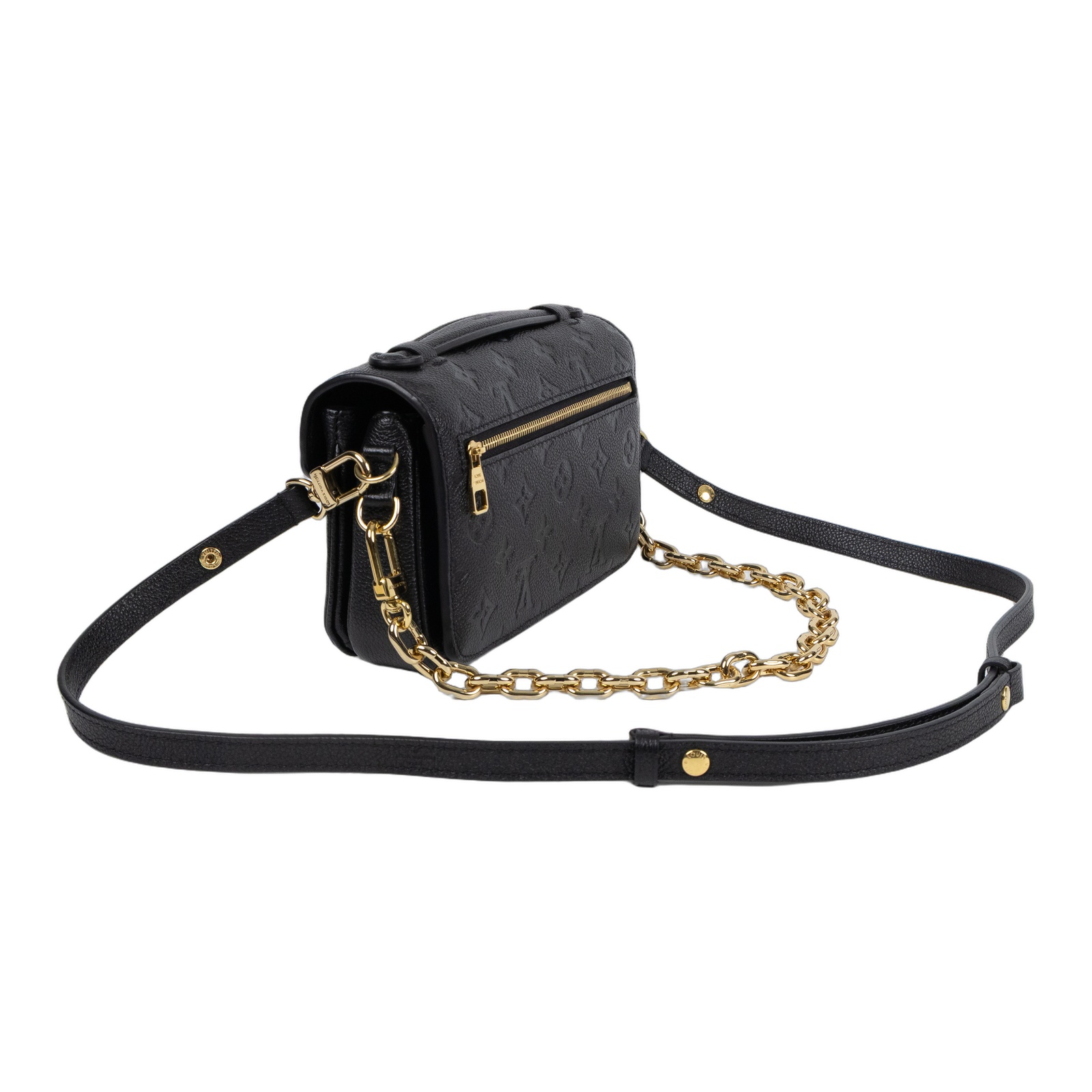 路易威登 LOUIS VUITTON Pochette Métis East West 鏈條 郵差包 腋下單肩包 黑色 M46595 晶片款  背帶2/原廠盒子