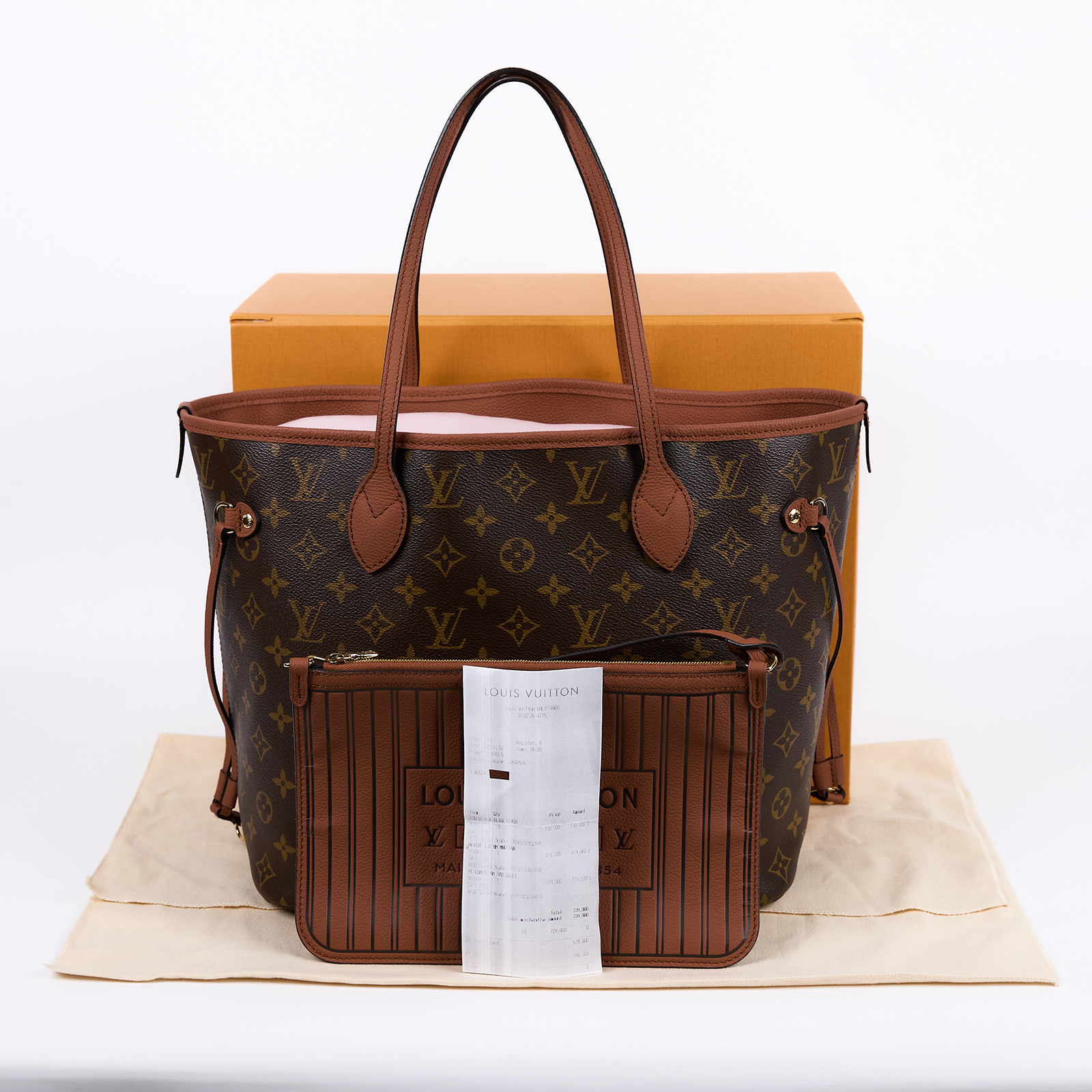 路易威登 LOUIS VUITTON Neverfull Inside Out MM 老花 牛皮 肩背包 雙面 棕褐色 M12061 晶片款  原廠盒子/防塵袋/購買證明影本/內袋