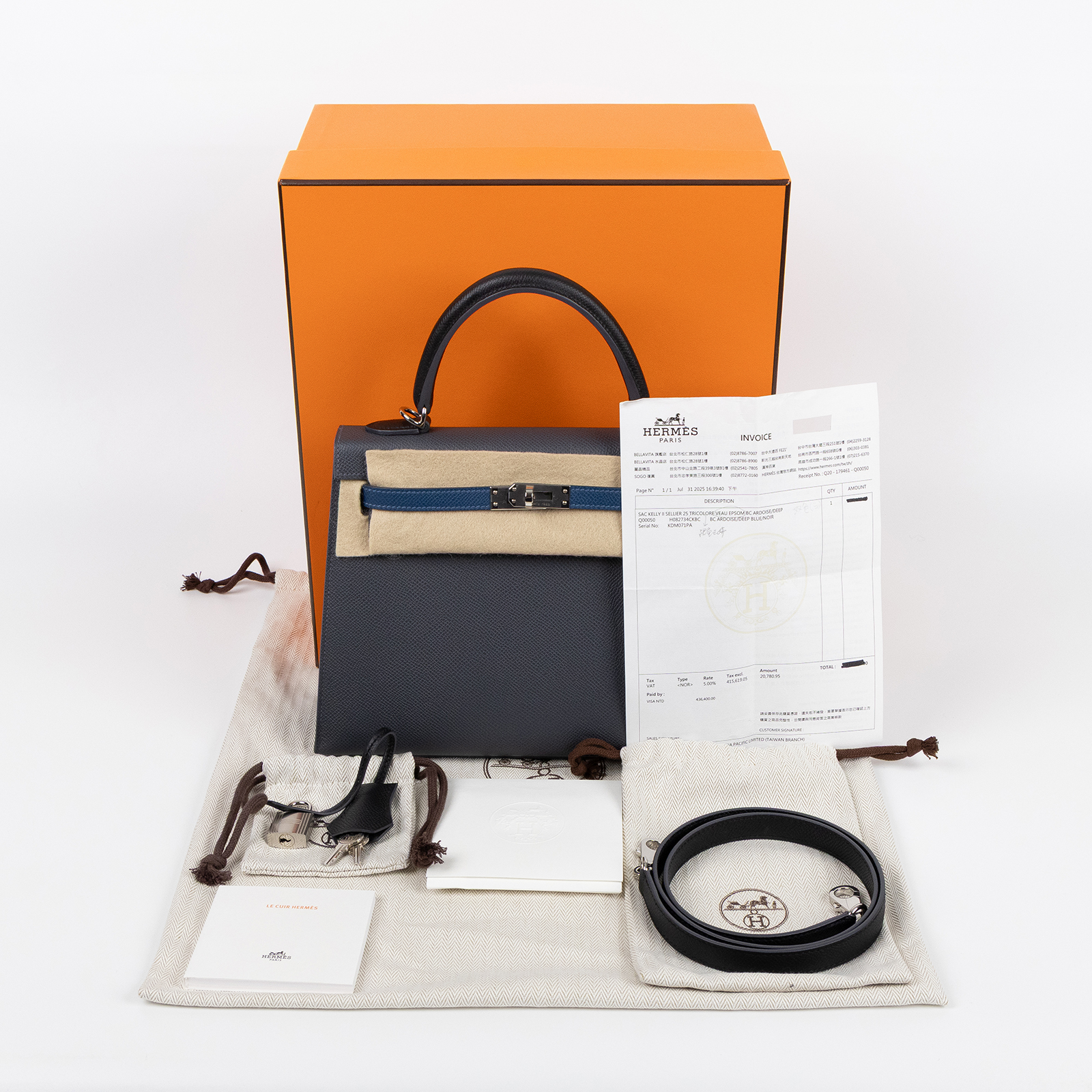 愛馬仕 Hermes Kelly Bag 凱莉包 25 銀色五金 H082734CKBC /K DM 071 PA  鎖組/背帶/防塵袋/原廠盒子/購買證明正本