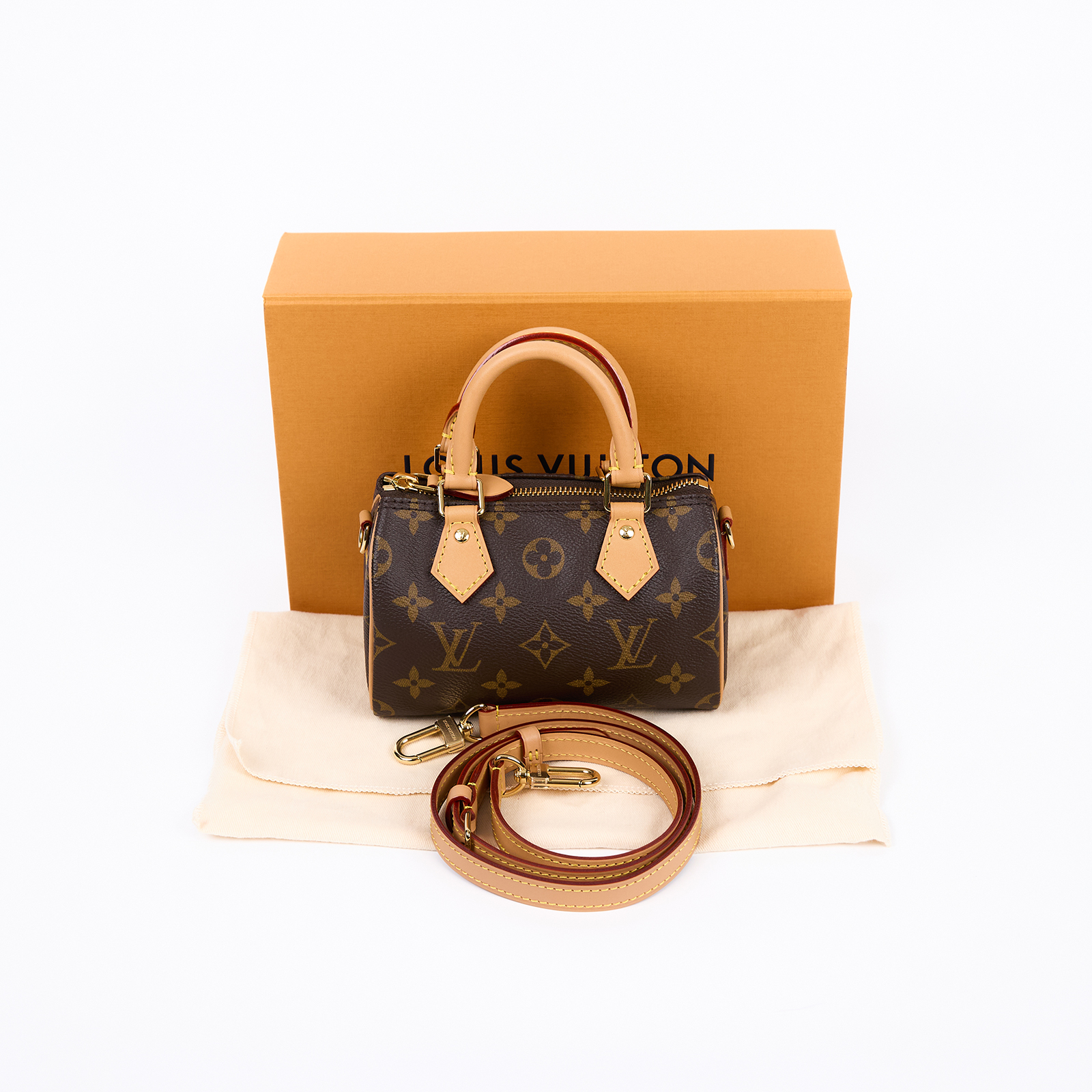 路易威登 LOUIS VUITTON Nano Speedy 原花 手提 肩背包 M81085 原花NANO SPEEDY 原廠盒子/防塵袋/背帶