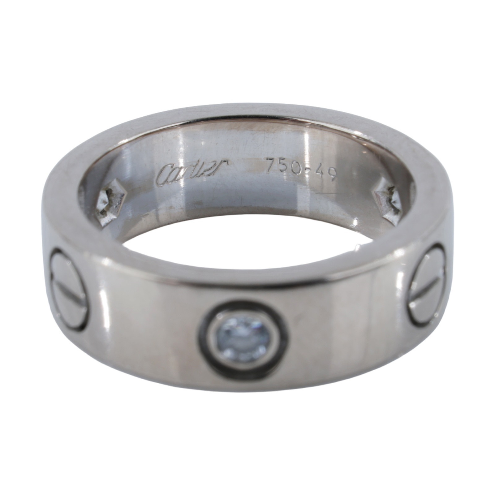 卡地亞 CARTIER Love 戒指 經典款 三顆鑽石 B4032549 WG LOVE 3P戒指#49 原廠盒子x2/保書