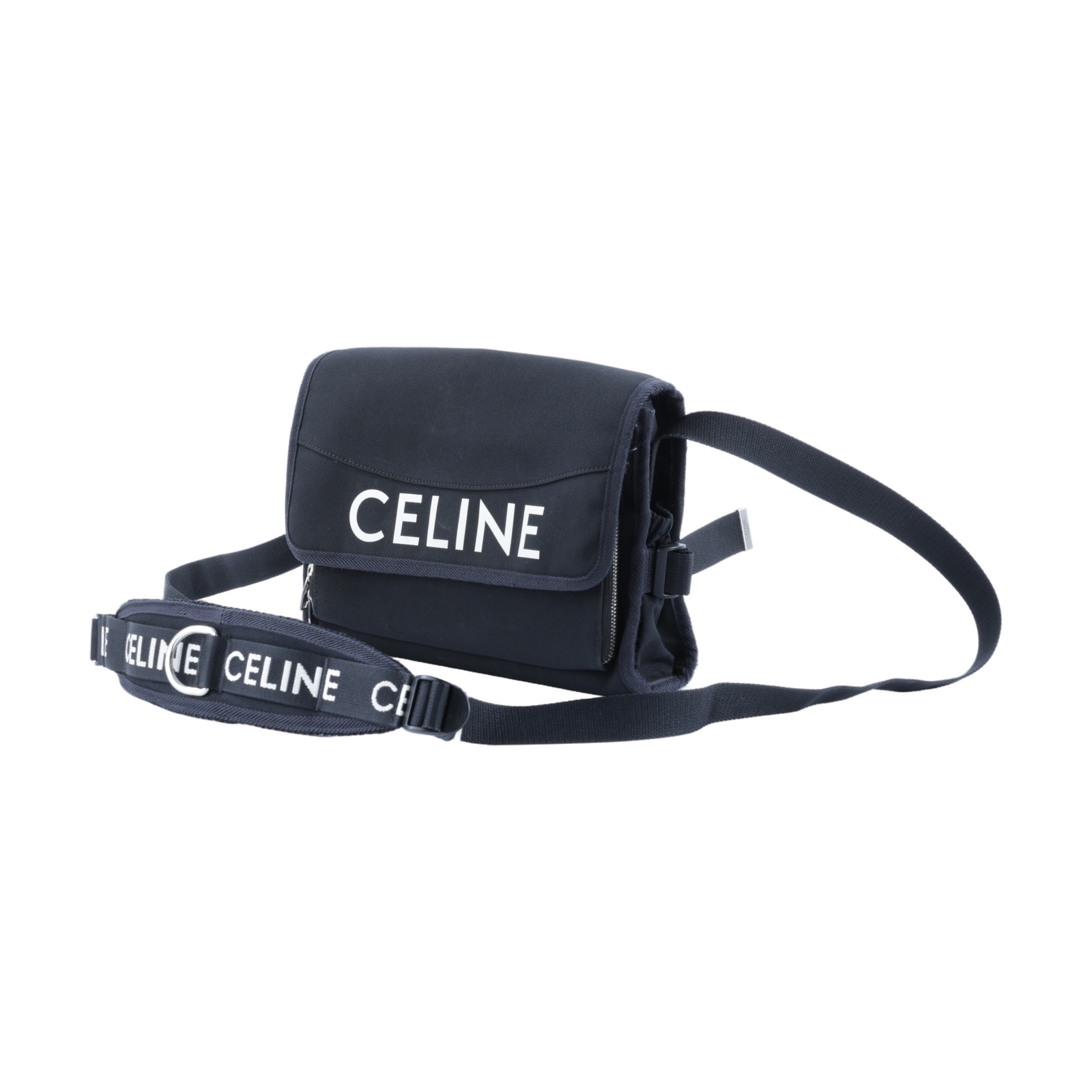 思琳 CELINE 小型郵差包 110062DMT 黑LOGO帆布肩背包 防塵袋