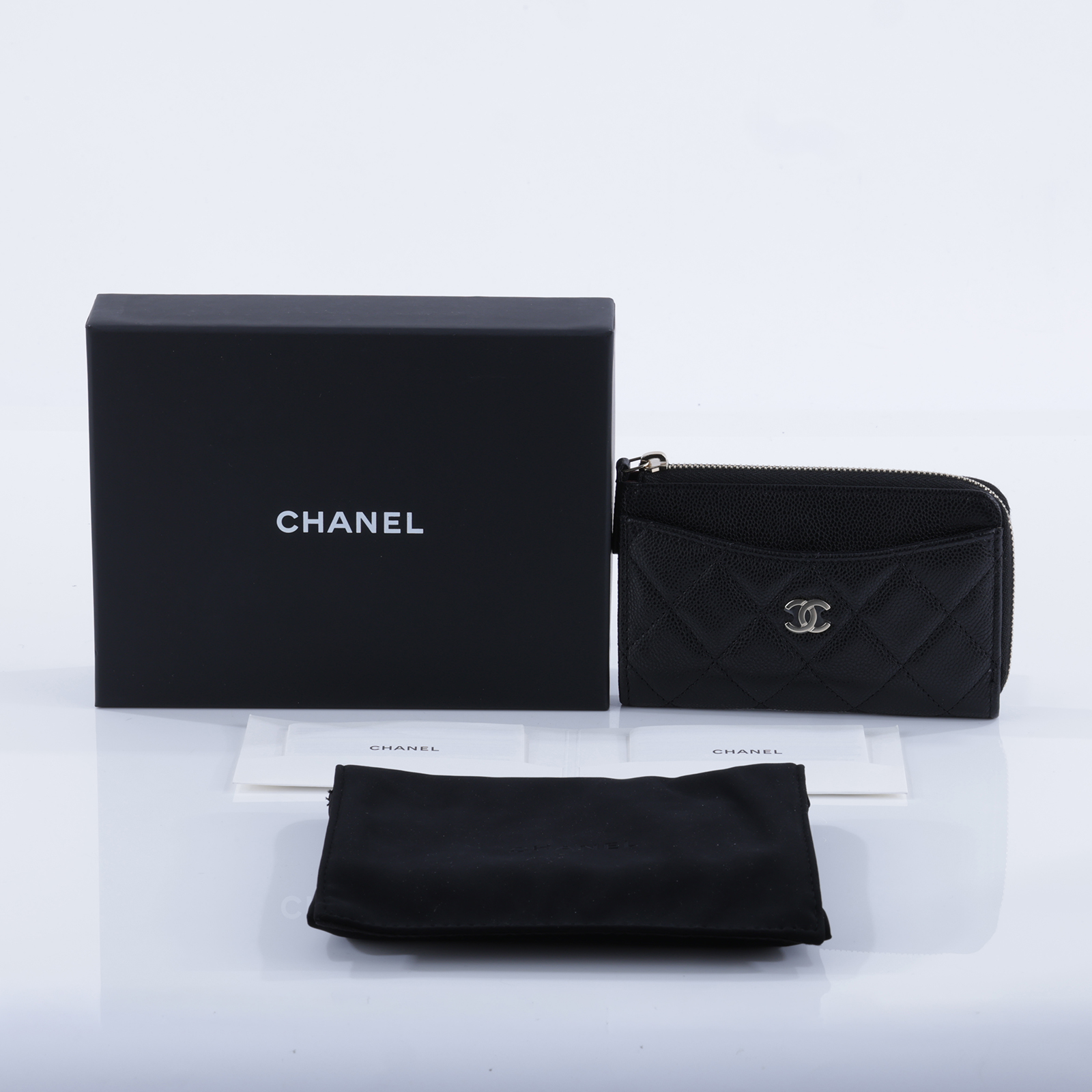 香奈兒 CHANEL CC logo 菱格紋 拉鍊 卡夾 零錢包 AP3179 晶片款 黑荔枝L拉鍊卡包 防塵袋/原廠盒子