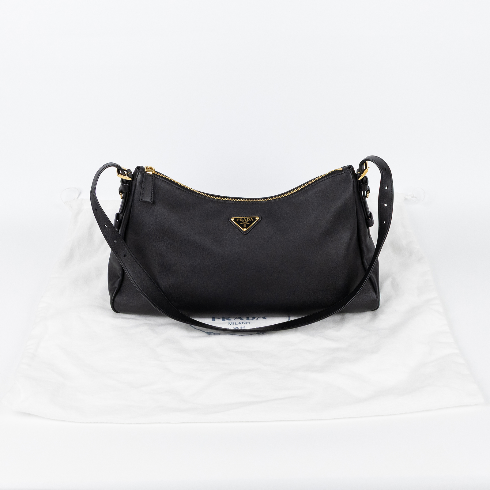 普拉達 PRADA Aimée 大號 皮革 肩背袋 肩背包 手提包 斜背包 1BC228_2CYS 黑AIMEE 大號 防塵袋