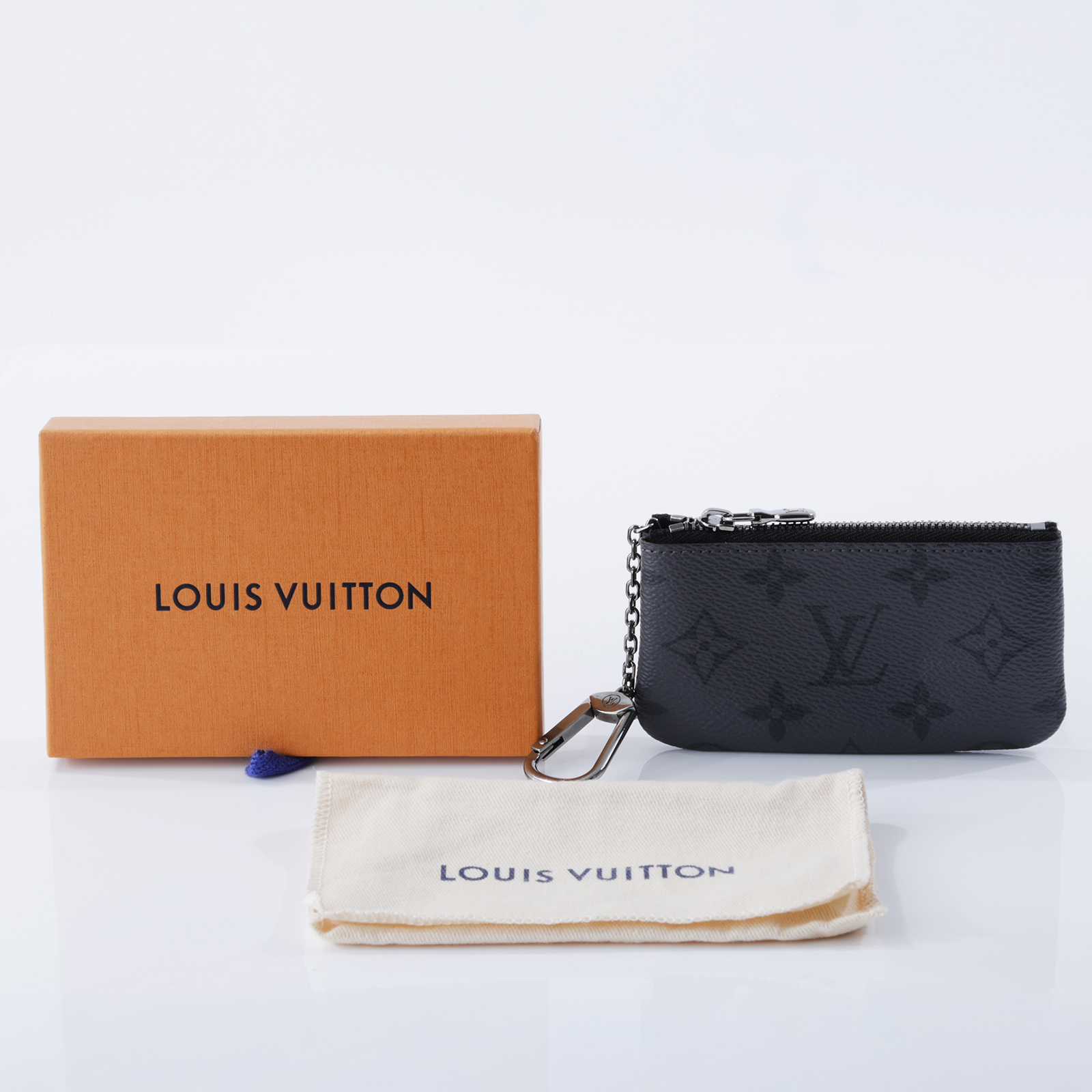 路易威登 LOUIS VUITTON 鑰匙零錢包 Eclipse 帆布 M80905 黑灰原花零錢鑰匙包 防塵袋/原廠盒子