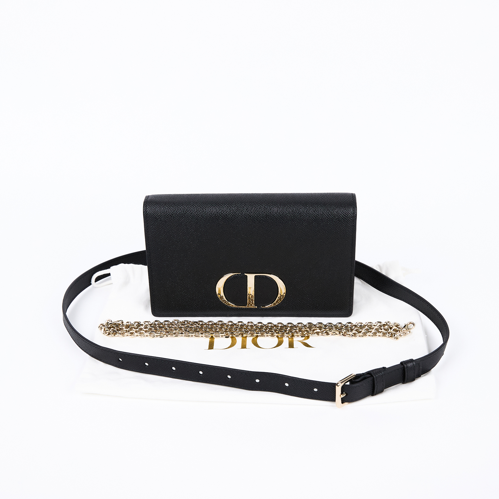 迪奧 CHRISTIAN DIOR 30 Montaigne 二合一 手拿包 S2086OBAE 黑銀30 MONTAIGNE 二合一 防塵袋/背帶x2