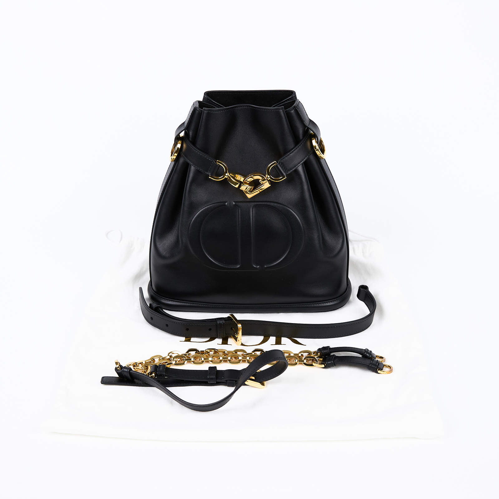 迪奧 CHRISTIAN DIOR CEST DIOR 中號 手提包 水桶包斜背包 M227IUBHA 黑CEST DIOR中號水桶包 防塵袋/背帶2