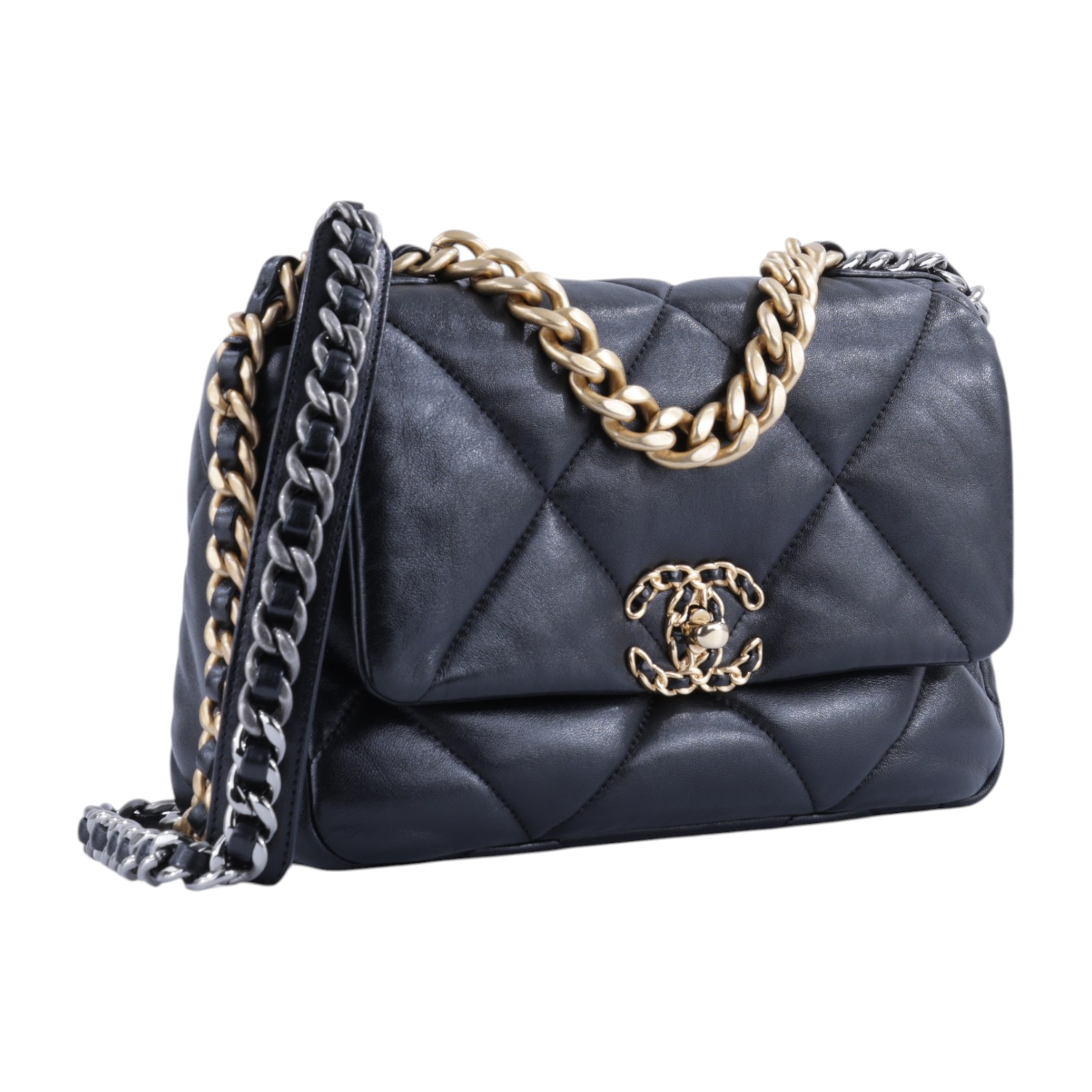 香奈兒 CHANEL 19 口蓋包 菱格紋 金銀鍊帶 手提 肩背包 AS1160 B04852 晶片款 黑金19包 26CM 購買證明正本/防塵袋/原廠盒子
