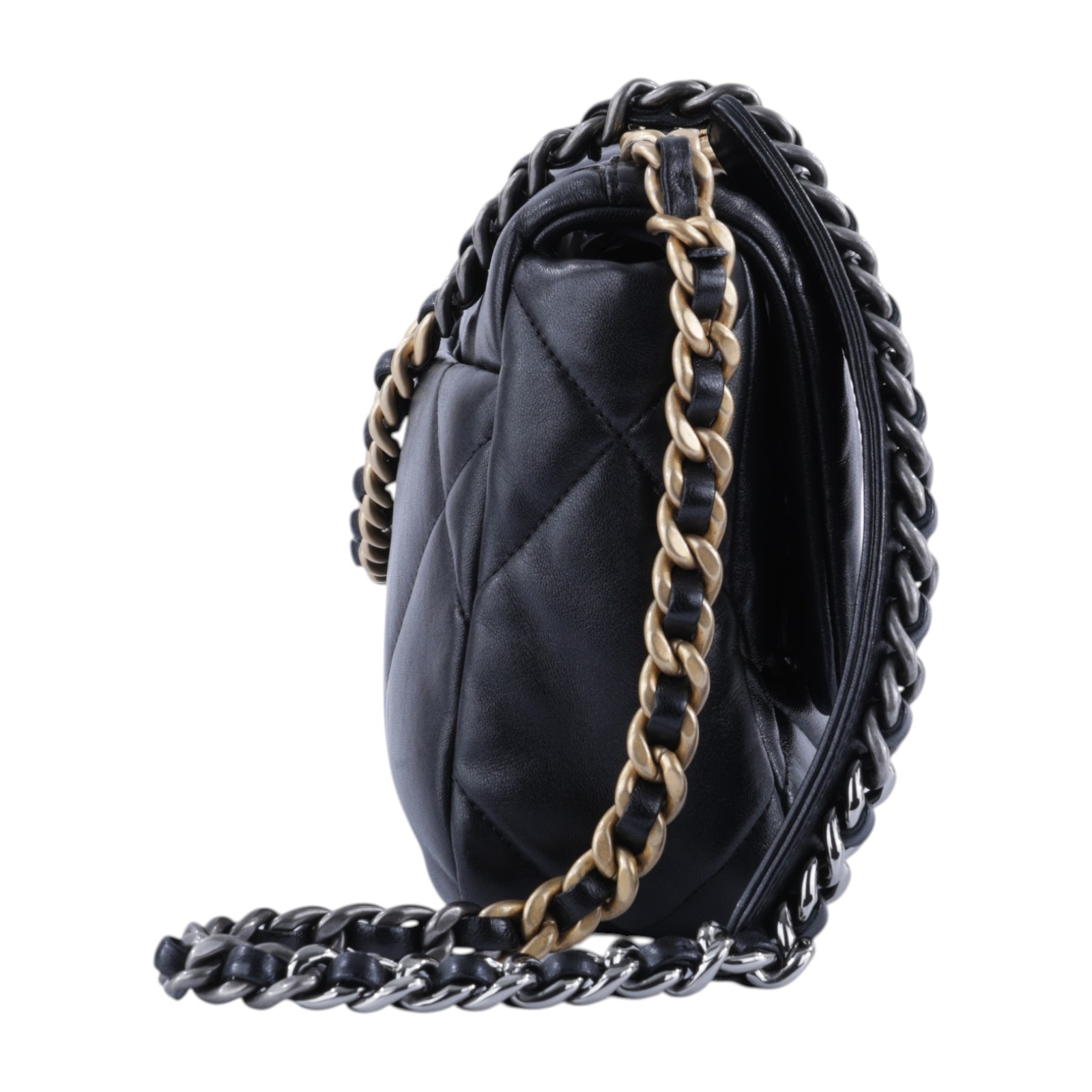 香奈兒 CHANEL 19 口蓋包 菱格紋 金銀鍊帶 手提 肩背包 AS1160 B04852 晶片款 黑金19包 26CM 購買證明正本/防塵袋/原廠盒子