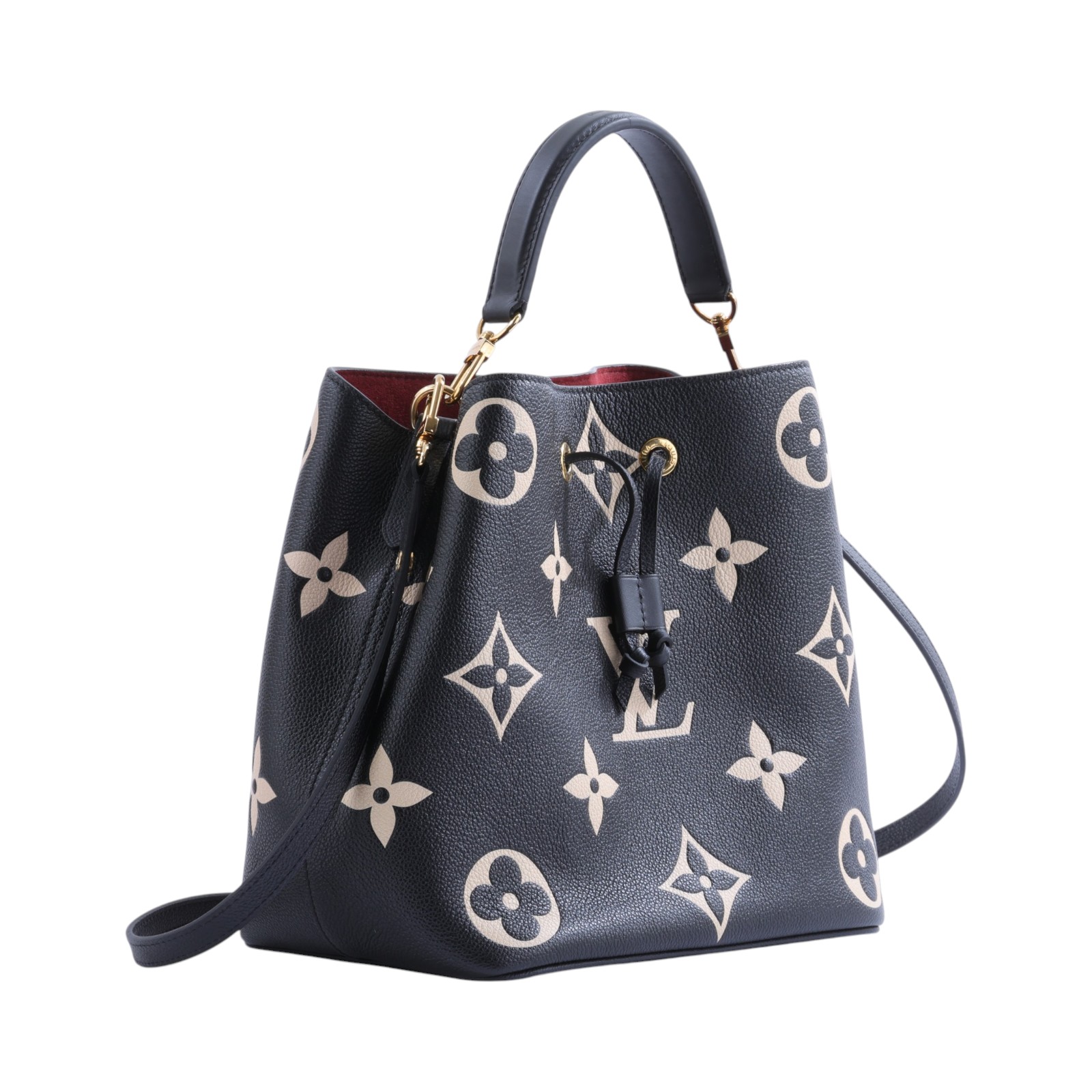 路易威登 LOUIS VUITTON NéoNoé MM 皮革 肩背 水桶包 黑色/奶油色 M45497 晶片款  背帶2/內袋/防塵袋