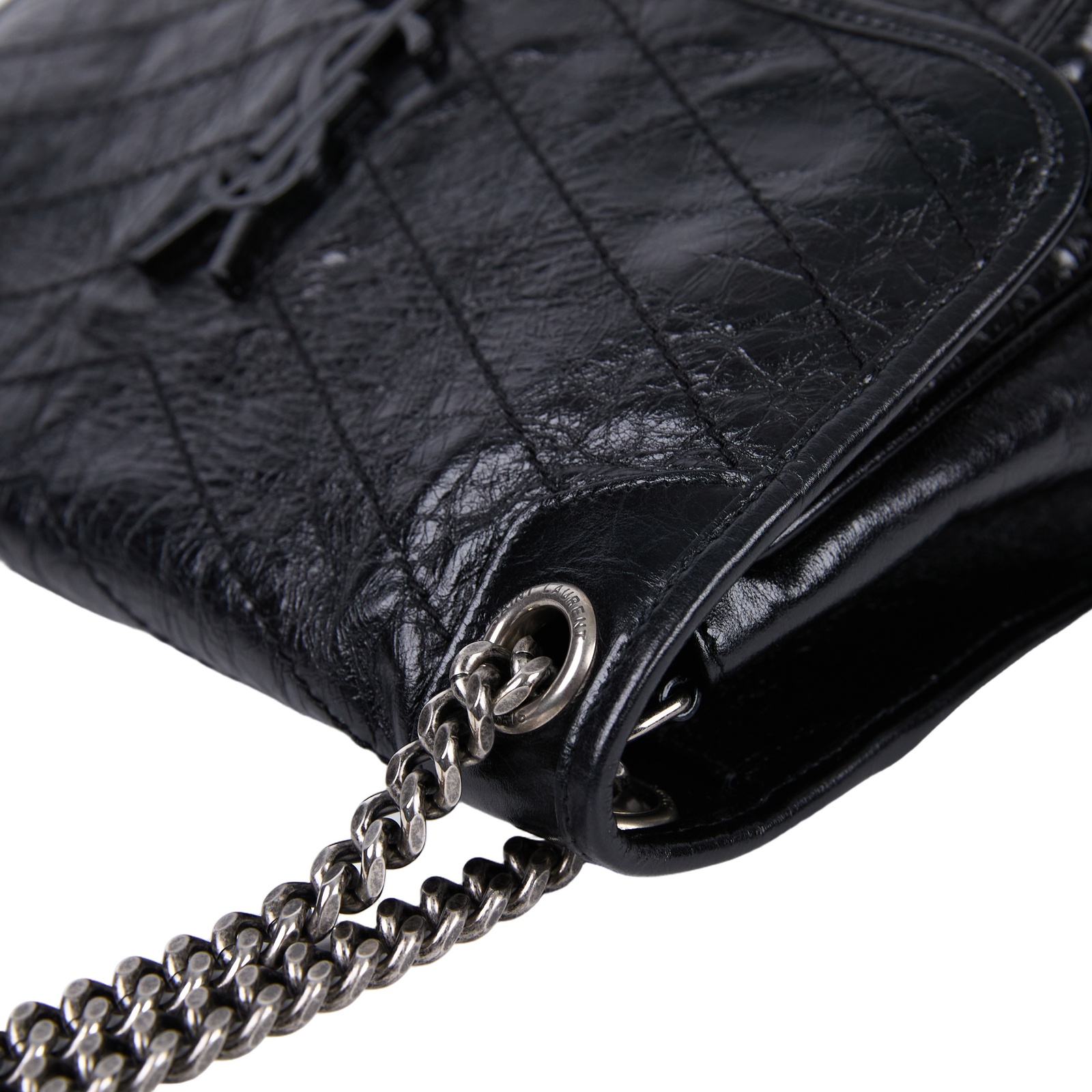聖羅蘭 YSL SAINT LAURENT Niki 復古皮革 中型手袋 銀色五金 6331580EN04 黑NIKI MEDIUM 防塵袋/購買證明/原廠文件